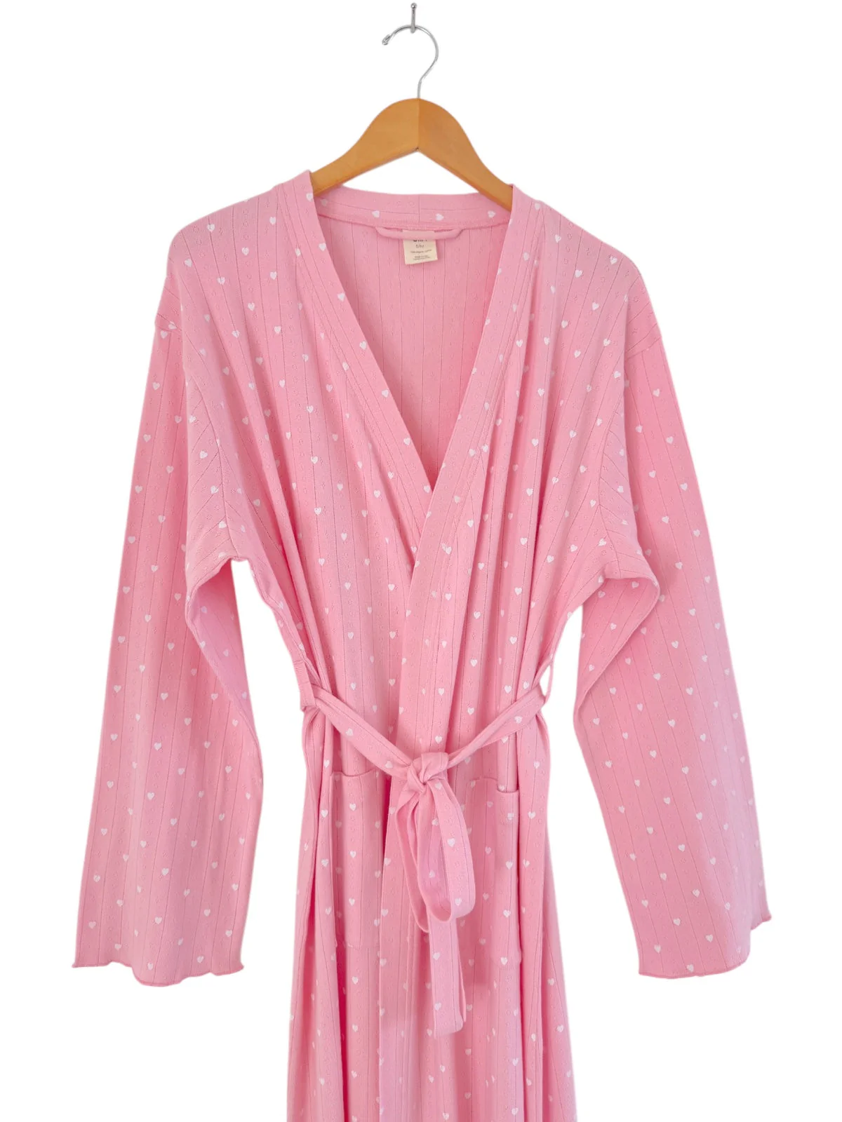 Pink with White Heart / Organic Pointelle Women's Robe - Image 3
