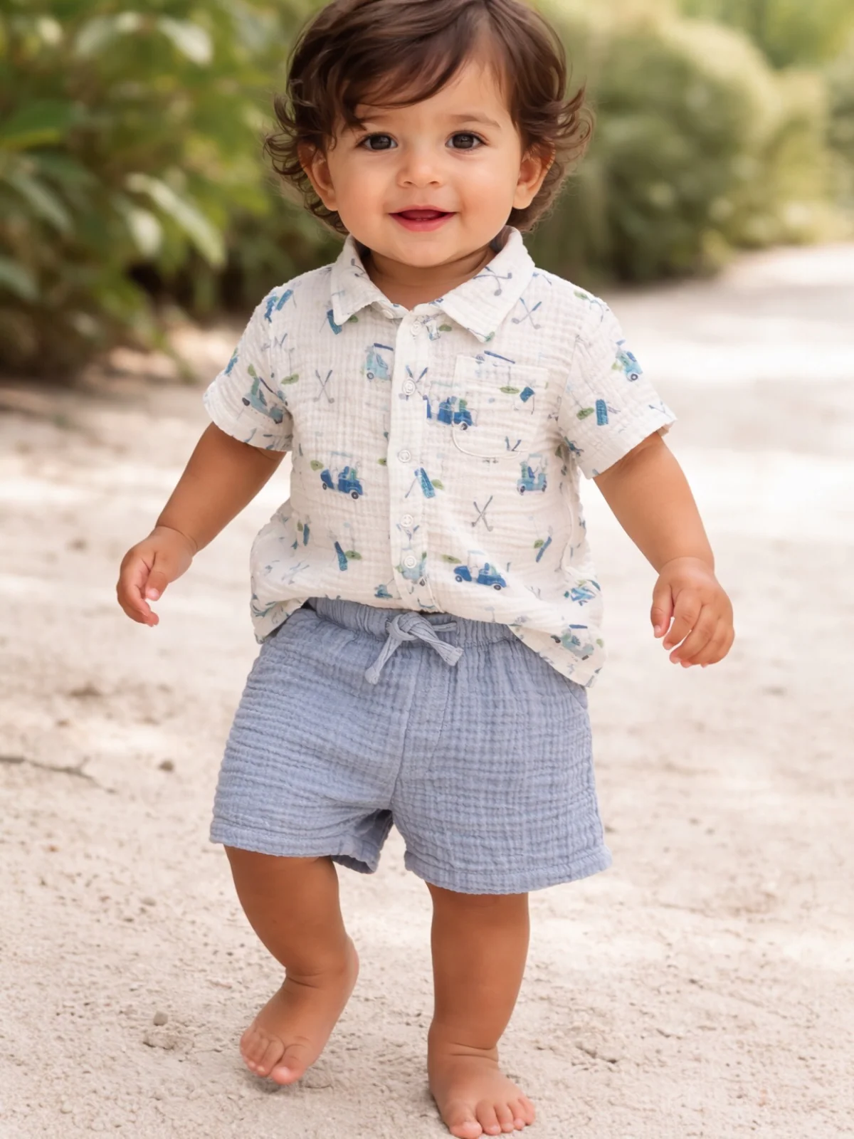Polo Shirt & Casual Short Set, Baby Golf Carts Blue