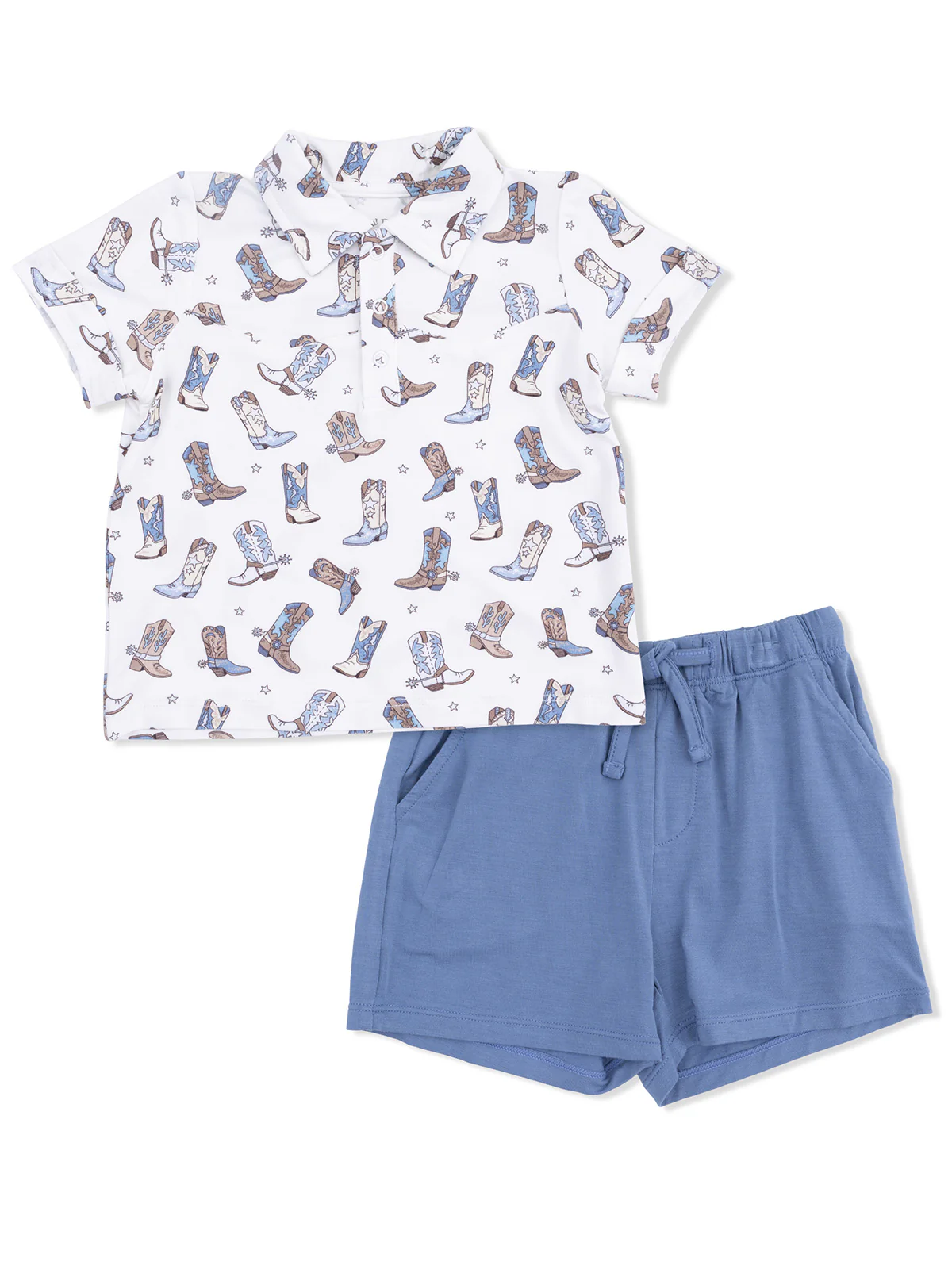 Polo Shirt & Casual Short Set, Cowboy Boots