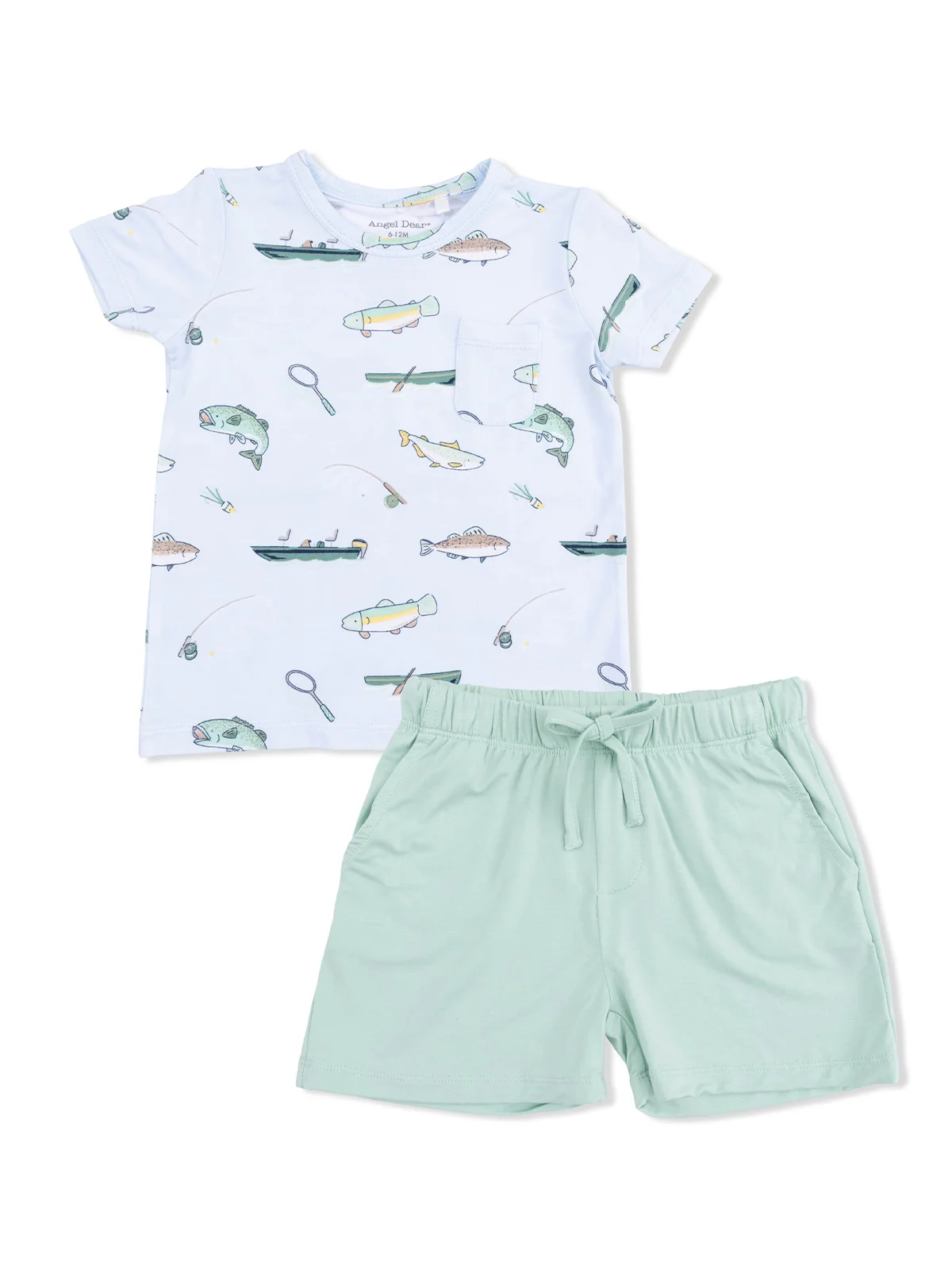Crew Neck Tee & Casual Short Set, Fishing