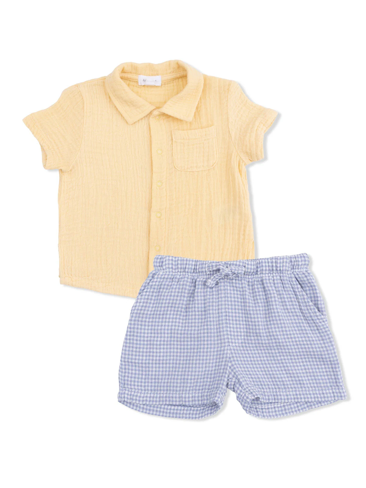Polo Shirt & Casual Short Set, Micro Blue Gingham - Image 2