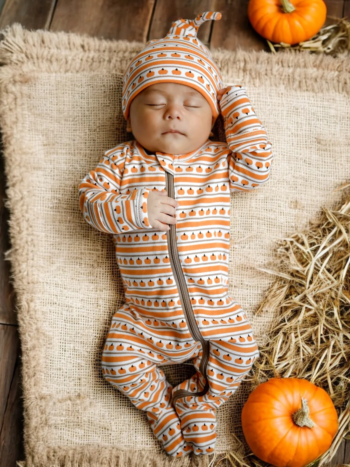 Pumpkin Stripe / Organic Zip Footie