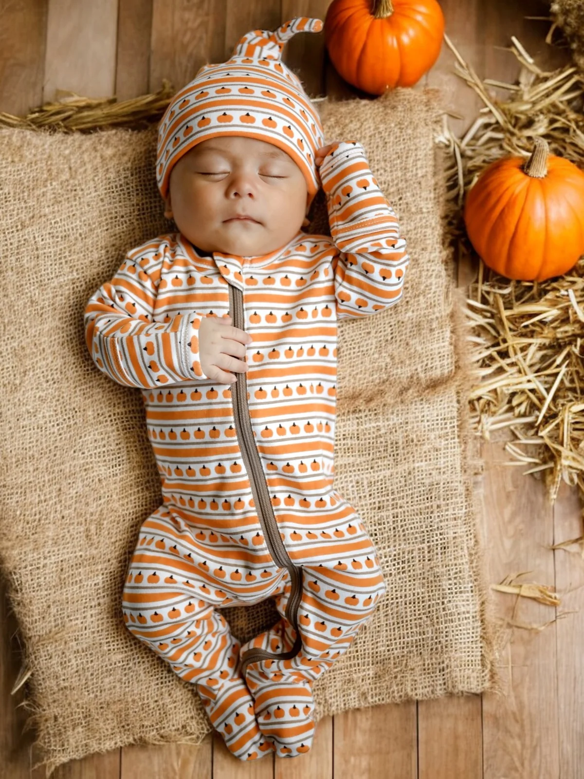 Pumpkin Stripe / Organic Zip Footie - Image 2