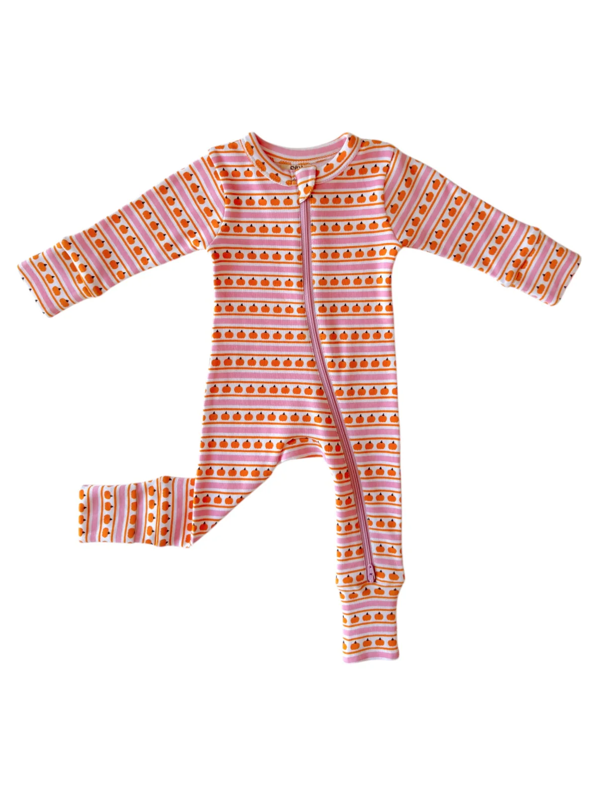 Pumpkin Stripe Pink / Organic 2-Way Zip Romper - Image 2