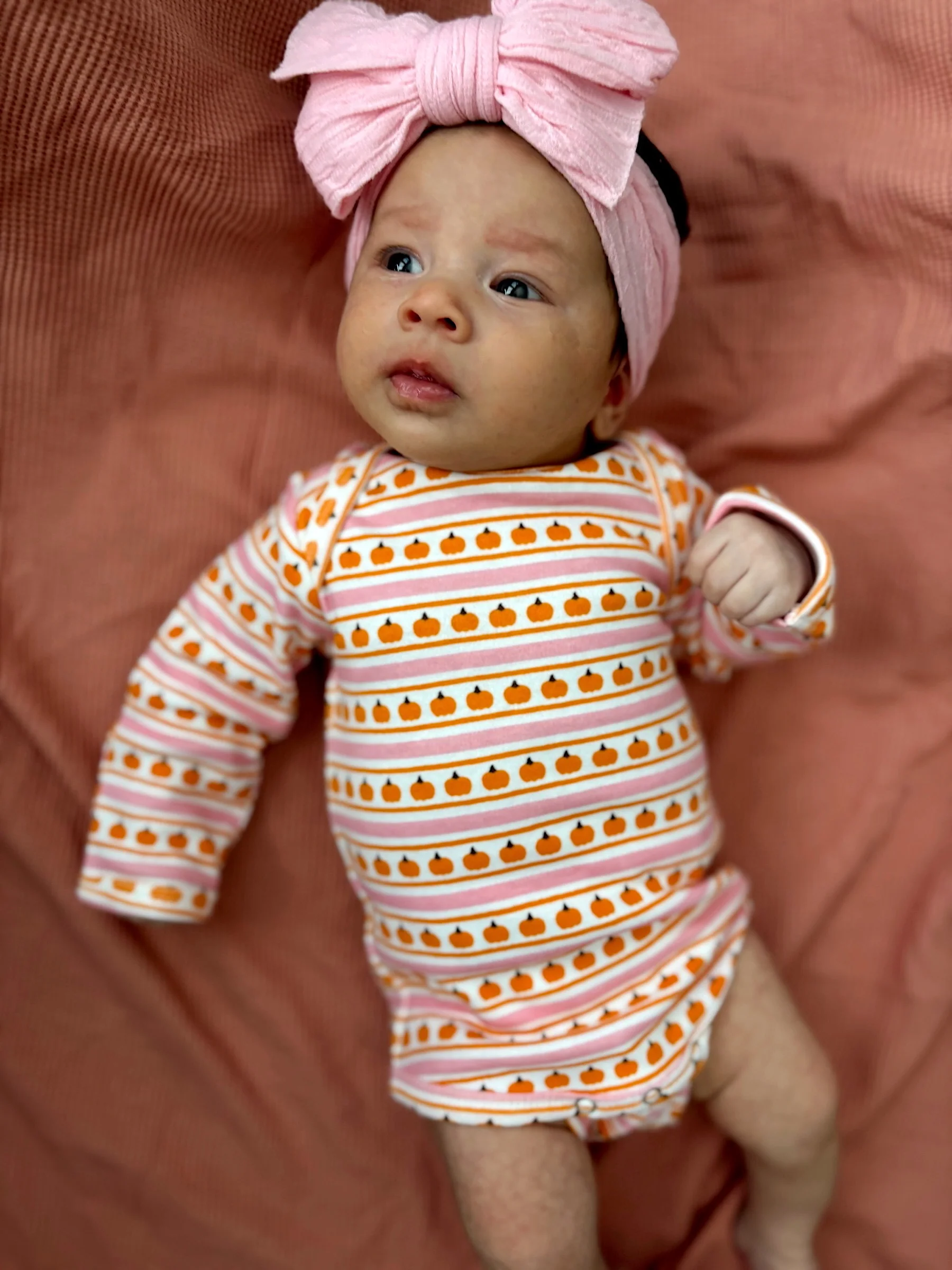 Pumpkin Stripe Pink / Organic Long Sleeve Bodysuit