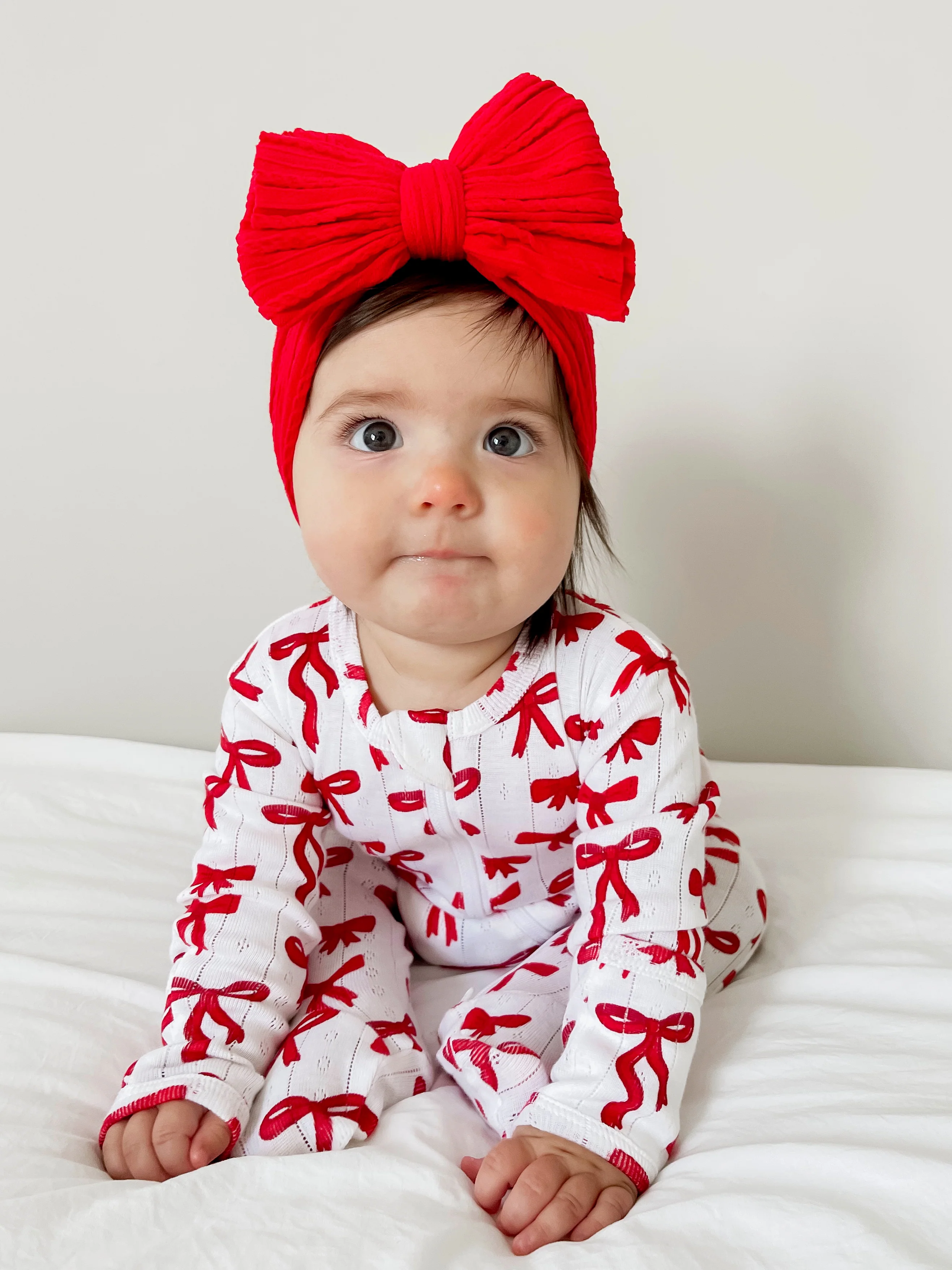 Red Bows / Organic Pointelle 2-Way Zip Footie - Image 3