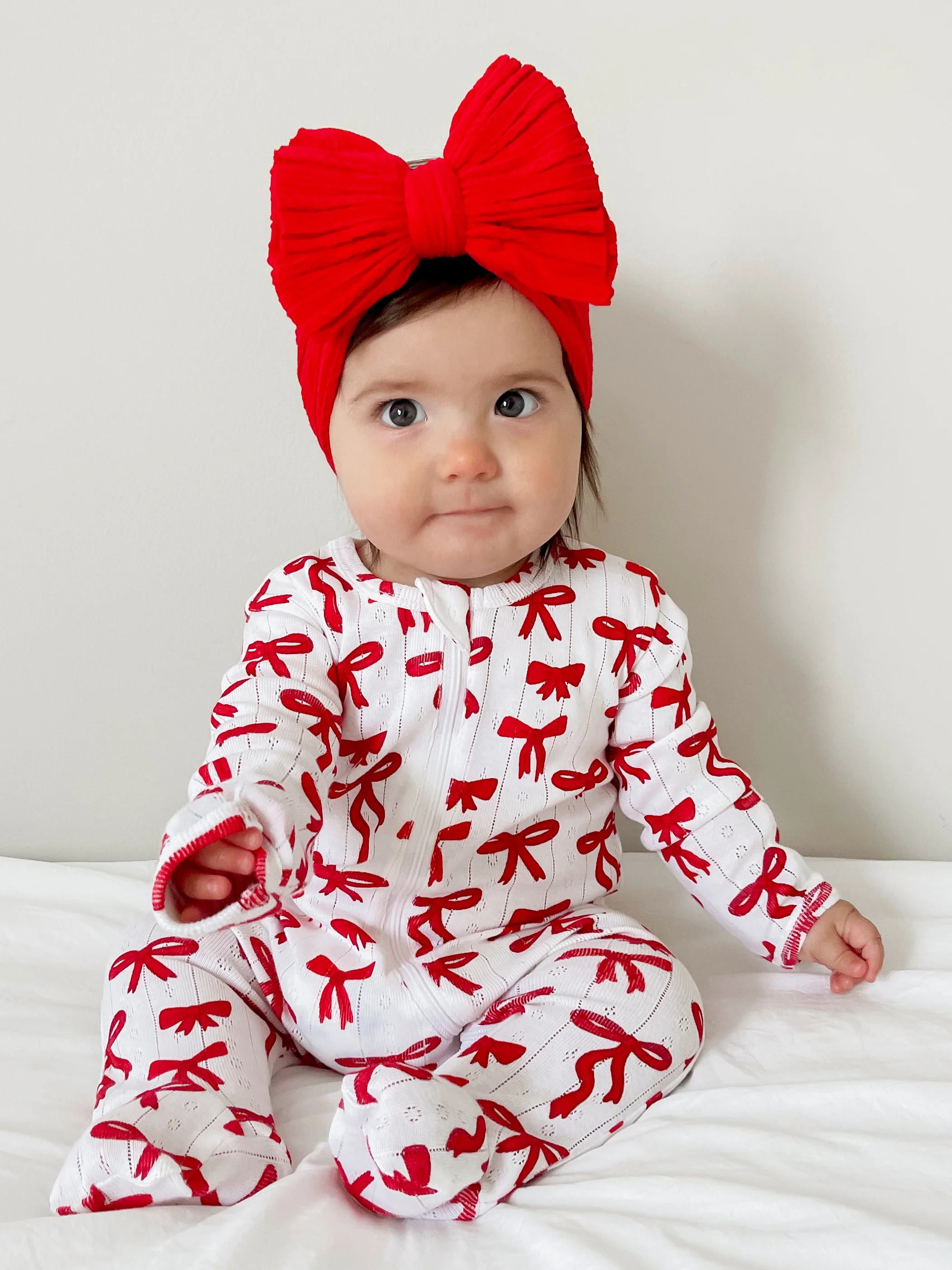 Red Bows / Organic Pointelle 2-Way Zip Footie - Image 6