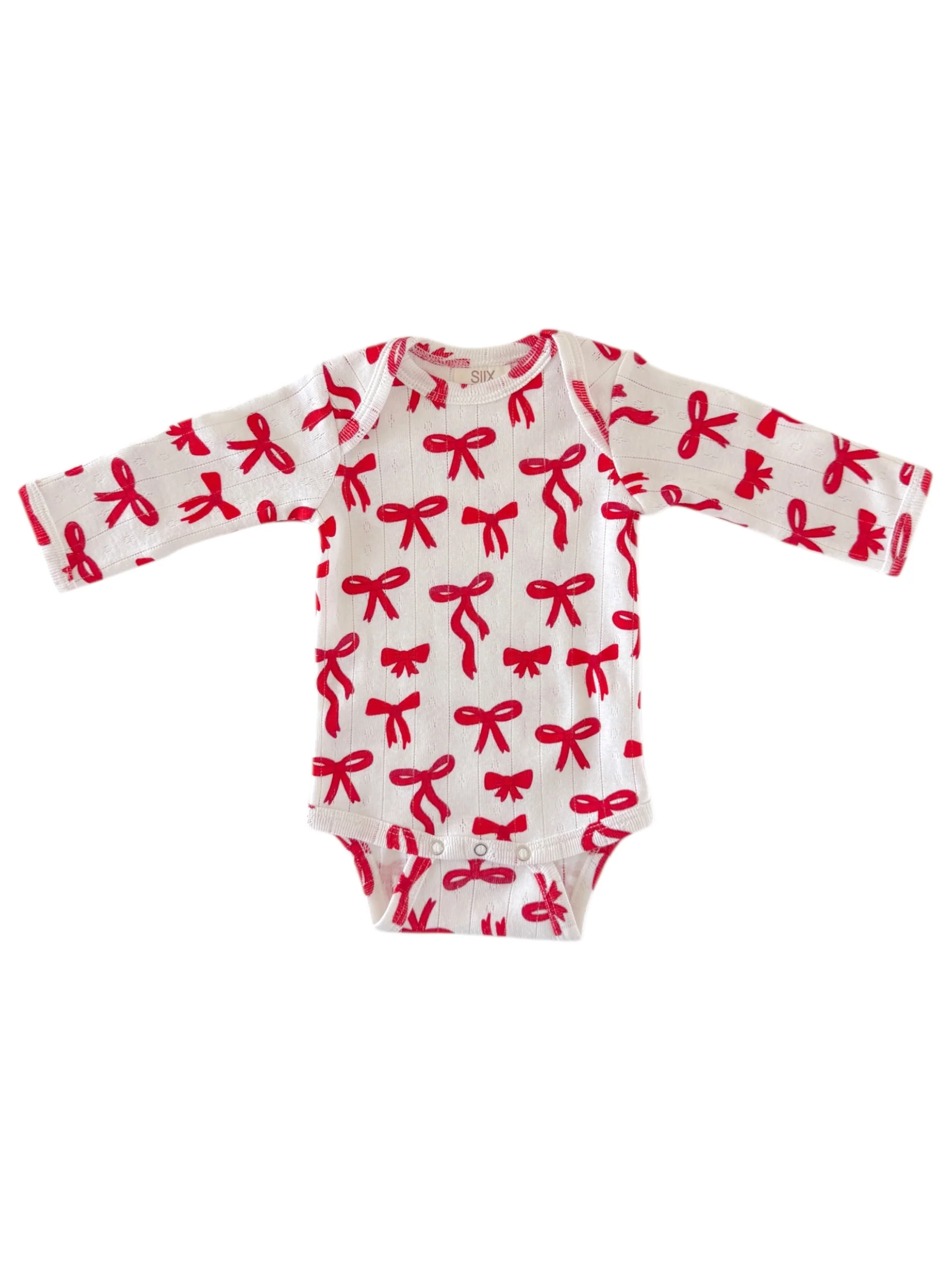 Red Bows / Organic Pointelle Long Sleeve Bodysuit - Image 2