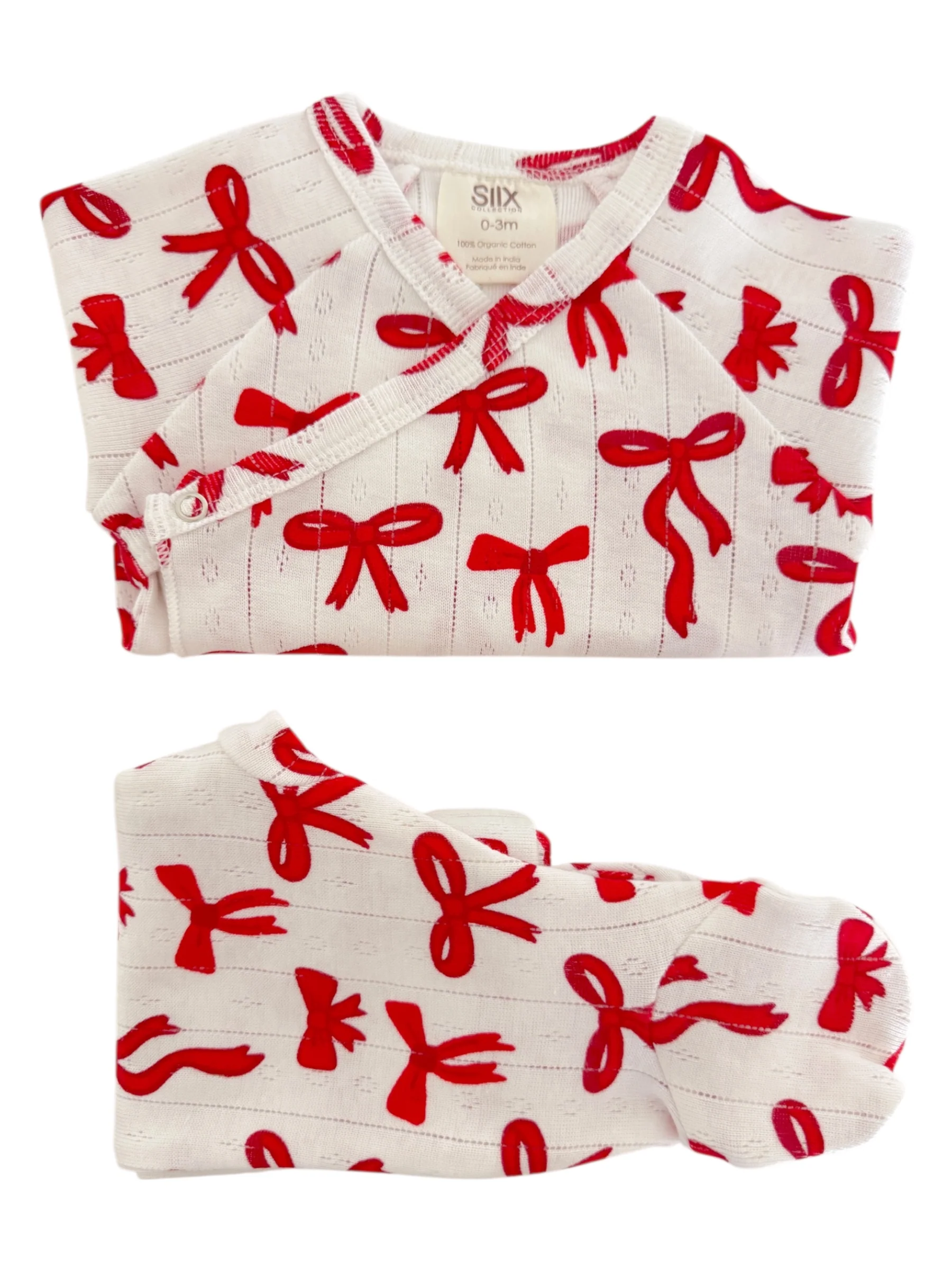 Red Bows / Organic Pointelle Newborn Set - Image 3