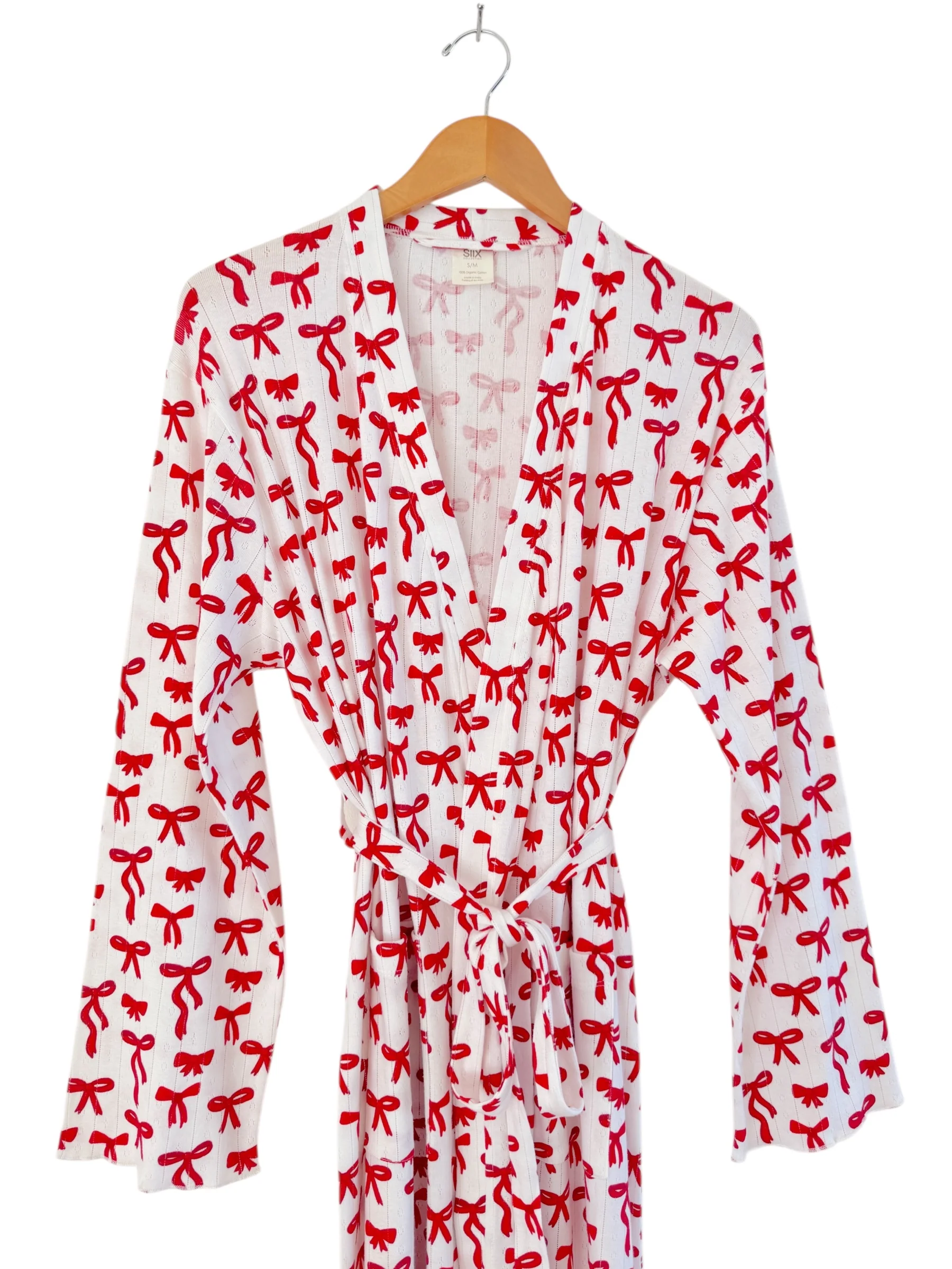 Red Bows / Organic Pointelle Women's Robe - Image 3