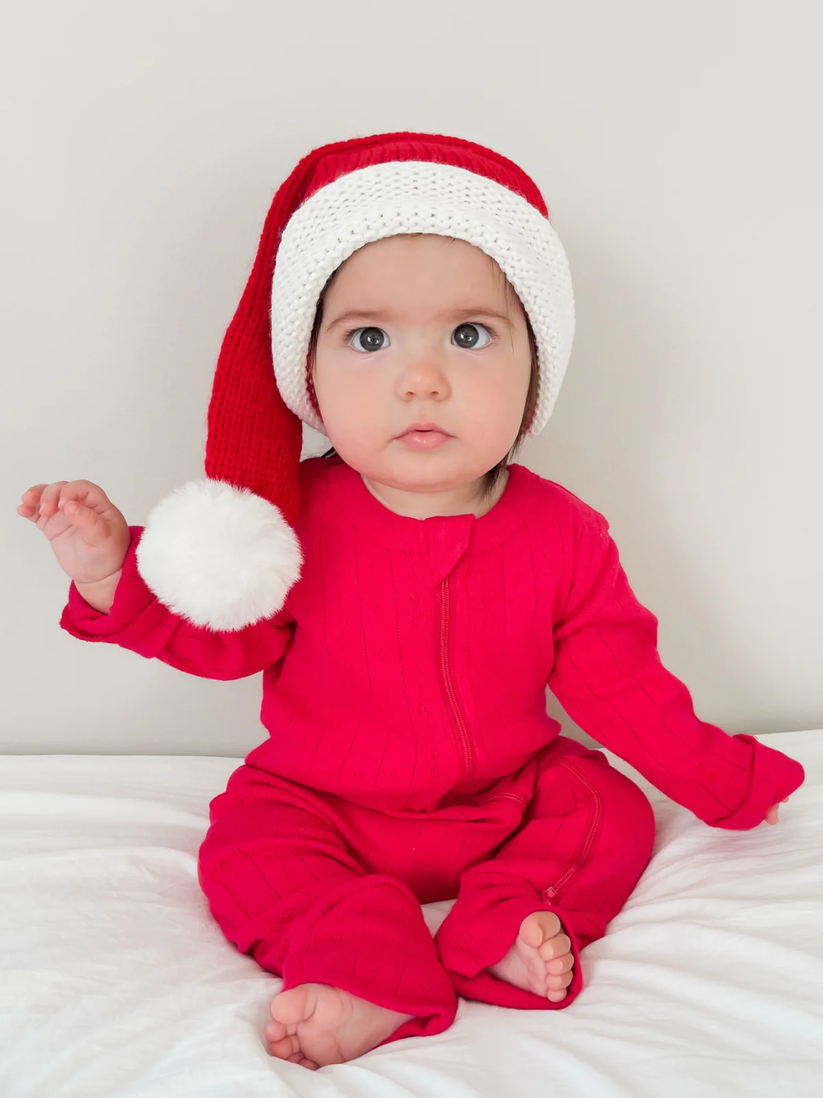 Red / Organic Pointelle 2-Way Zip Romper - Image 2