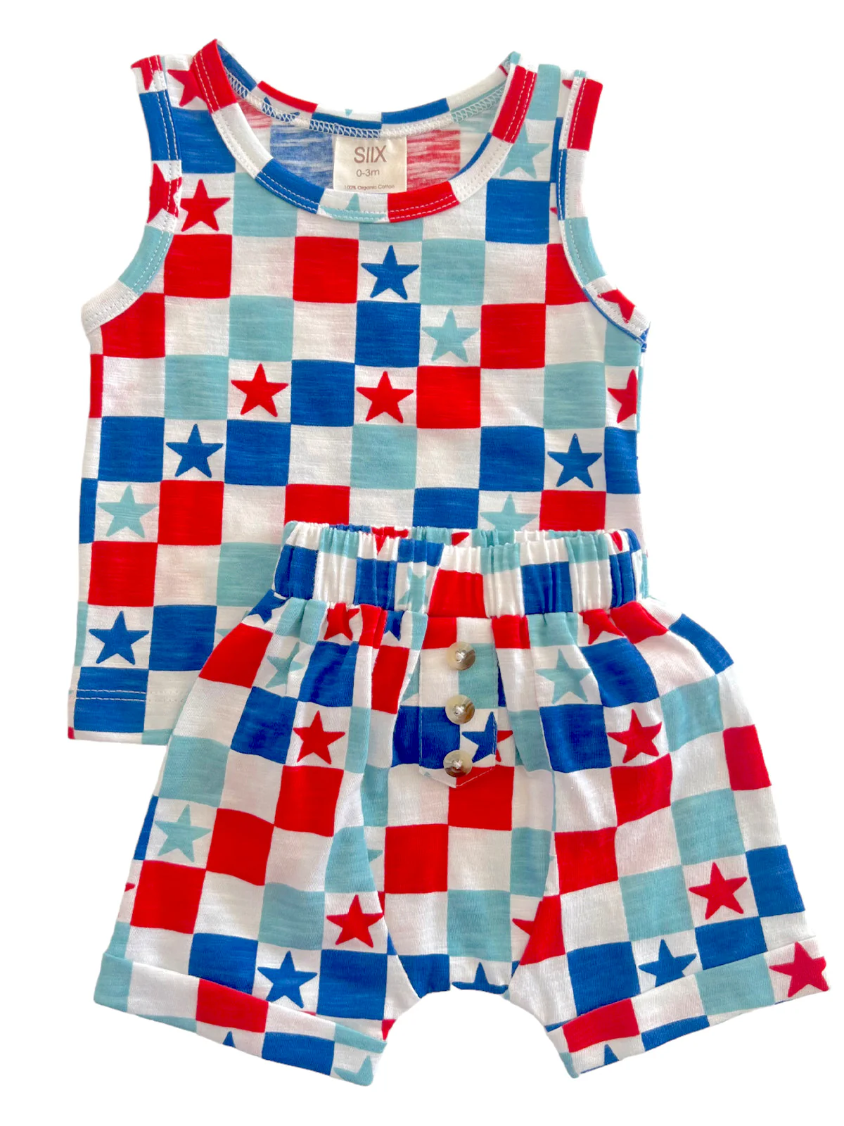 Red, White & Blue Checkerboard / Organic Tank & Short Set - Image 3