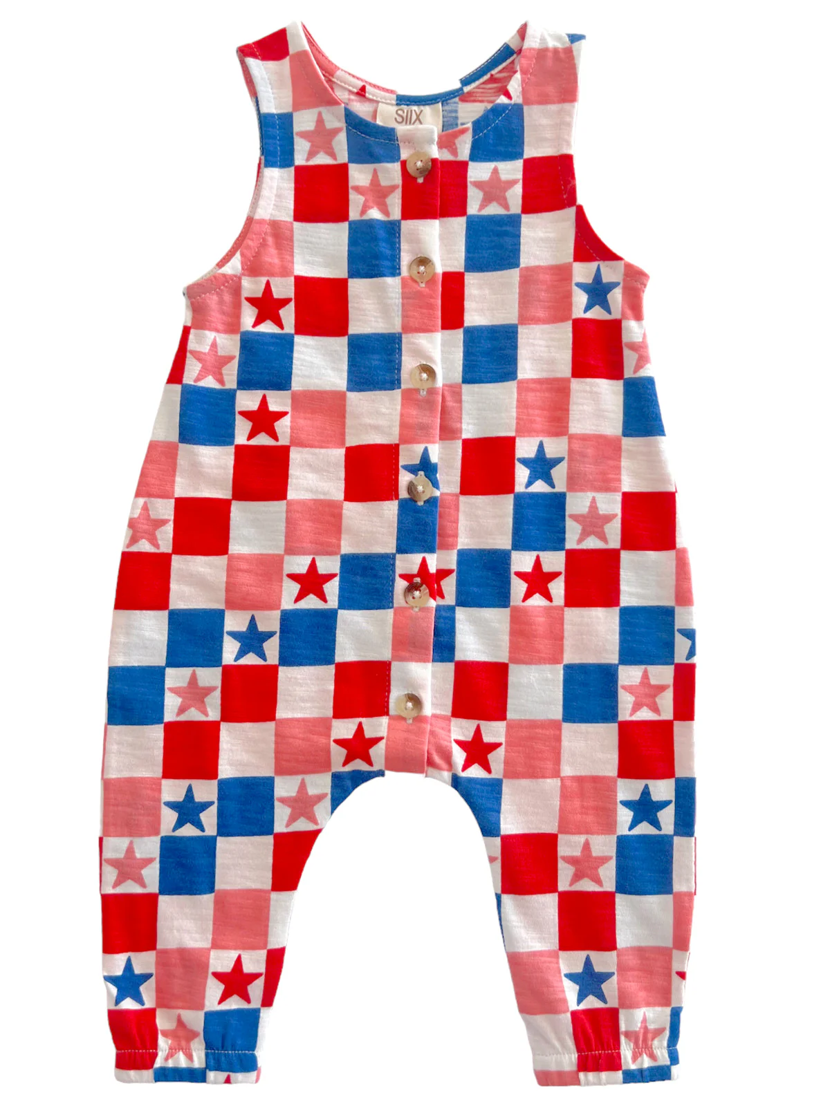 Red, White, Blue & Pink Checkerboard / Organic Bay Jumpsuit - Image 2