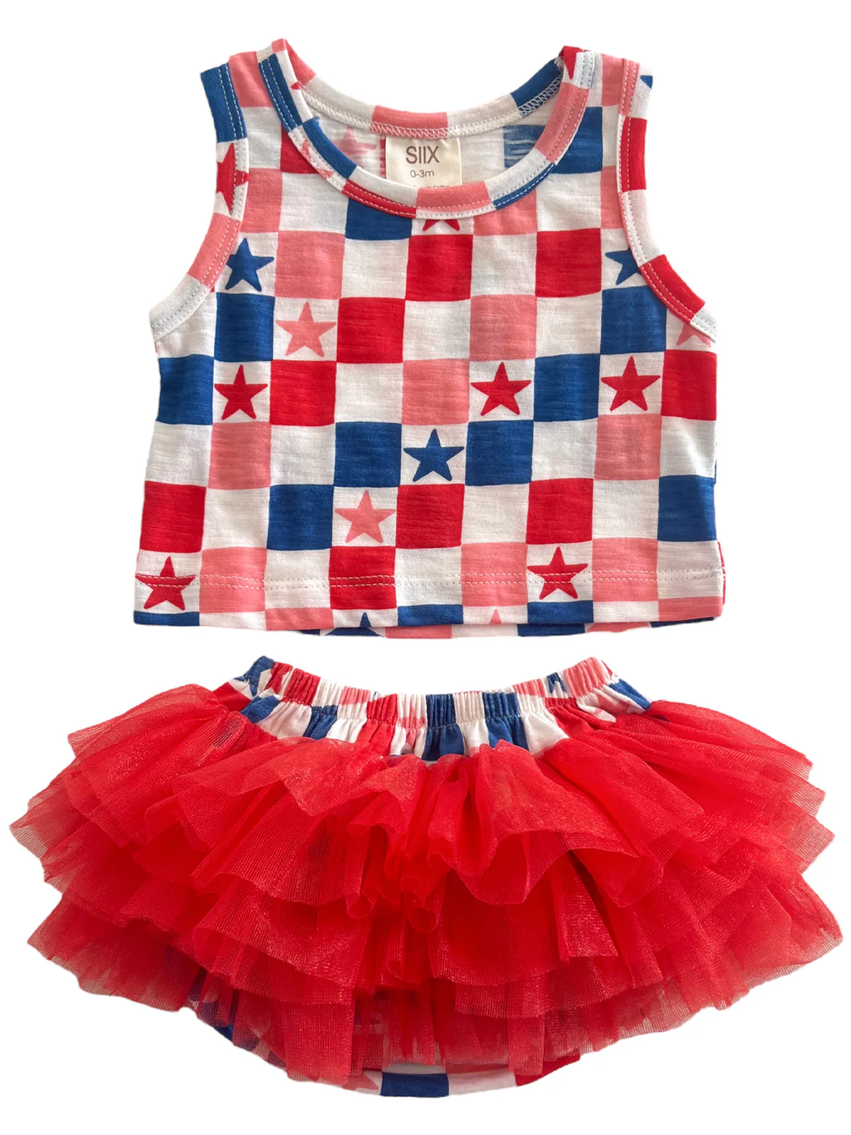 Red, White, Blue & Pink Checkerboard / Organic Tutu Bloomer Set - Image 2