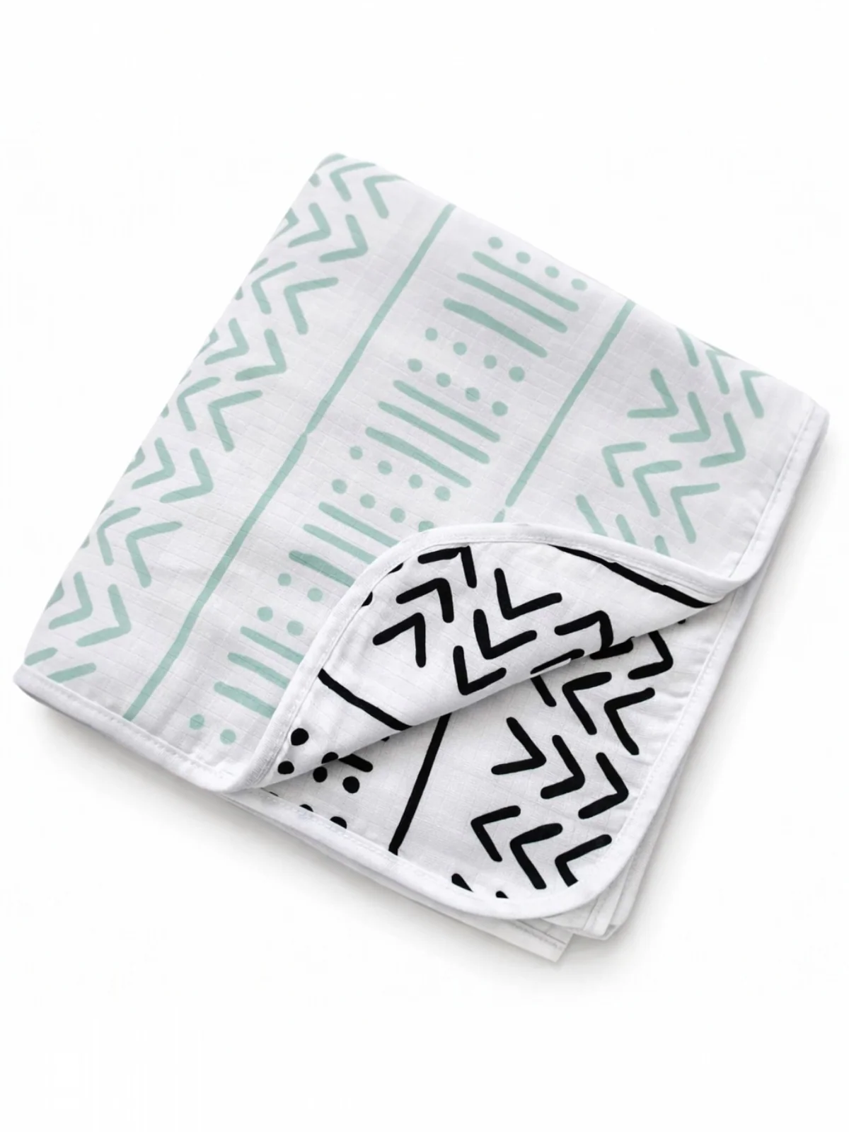 Reversible Muslin Quilt, Seafoam/White Mudcloth