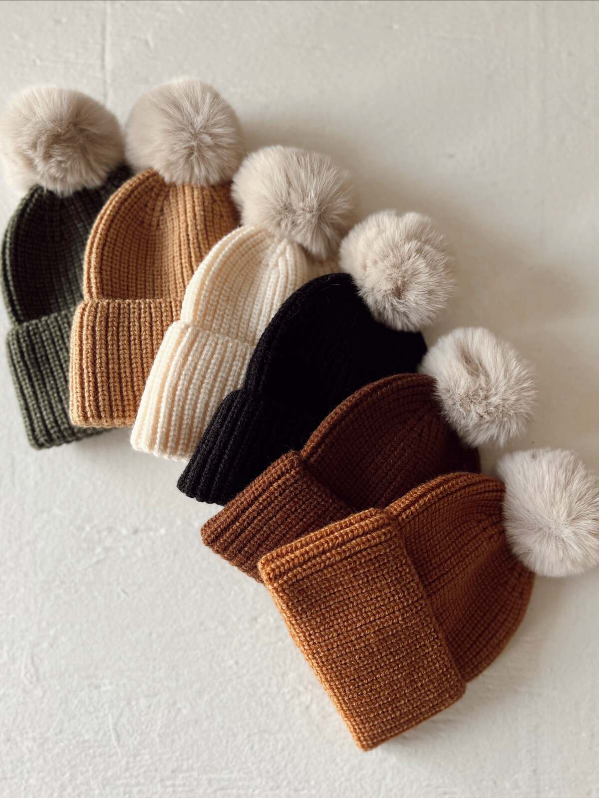 Rib Knit Fur Pom Hat, Toffee - Image 5