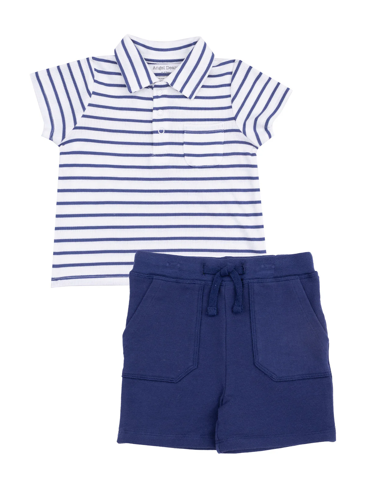 Rib Polo Shirt & Short Set, Stripe Vintage Navy