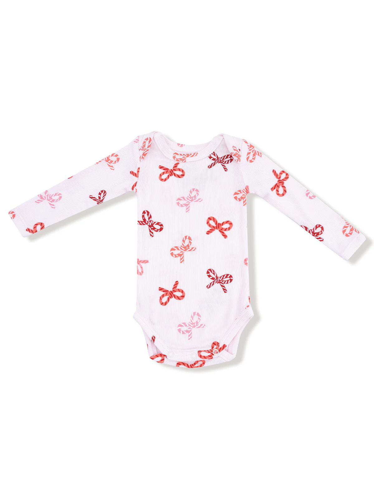 Ribbed Long Sleeve Bodysuit, Candy Cane Bows