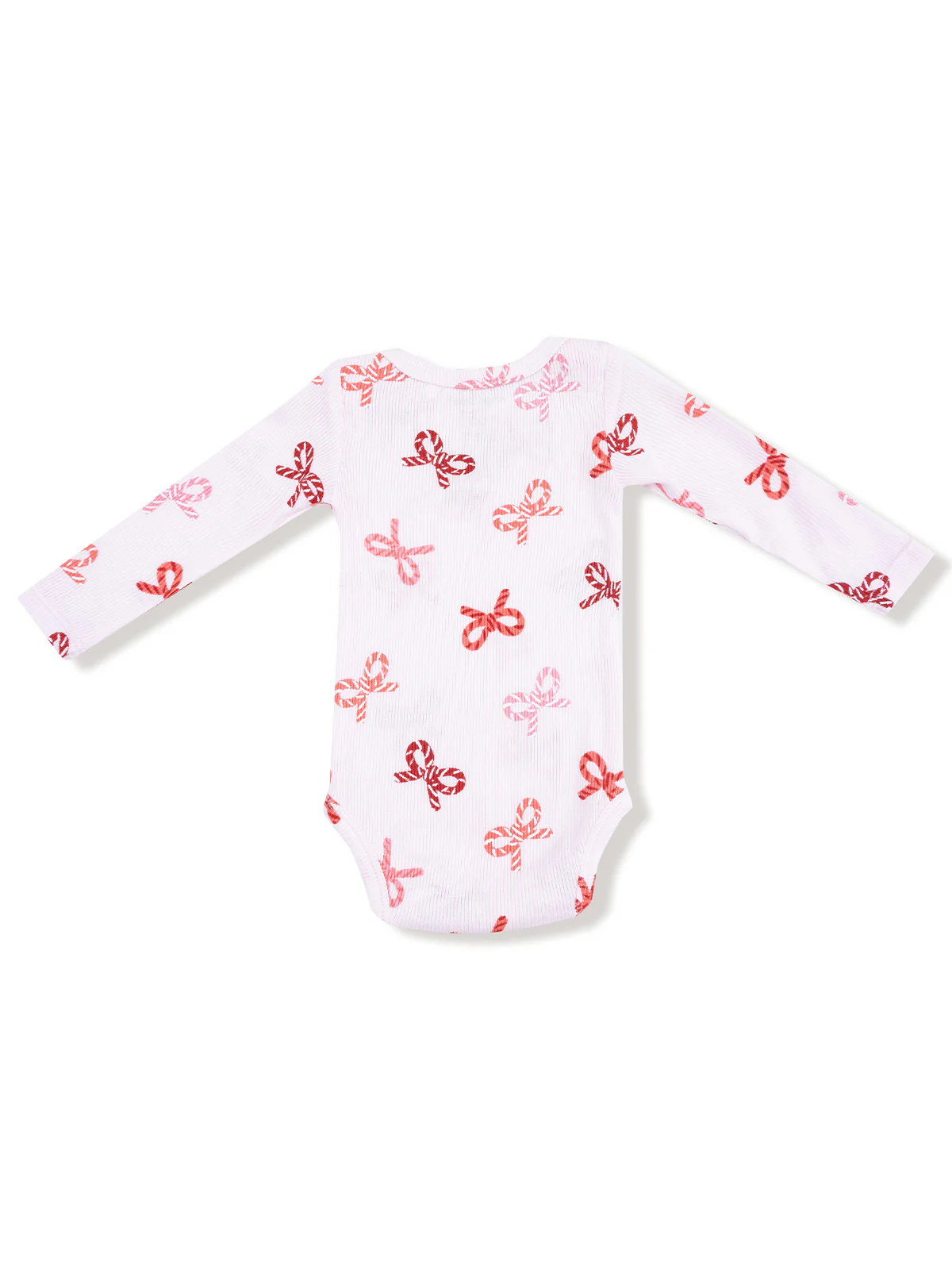 Ribbed Long Sleeve Bodysuit, Candy Cane Bows - Image 2