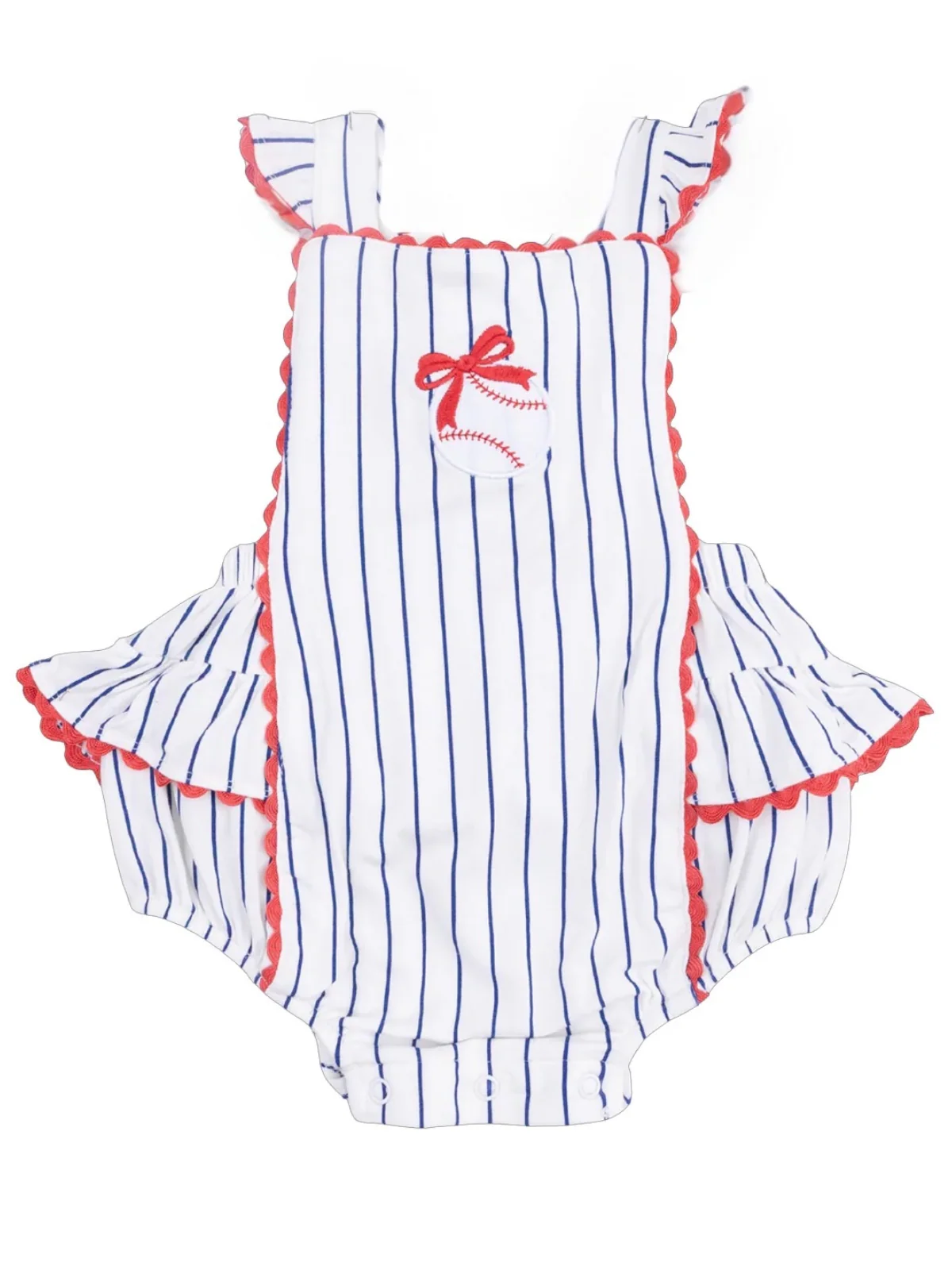 Ric Rac Ruffle Sunsuit, Baseball Stripe - Image 4