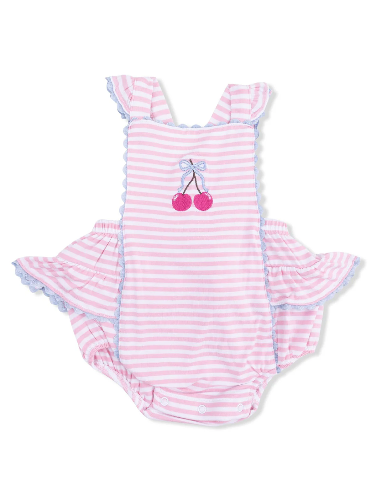 Ric Rac Ruffle Sunsuit, Cherry Stripe