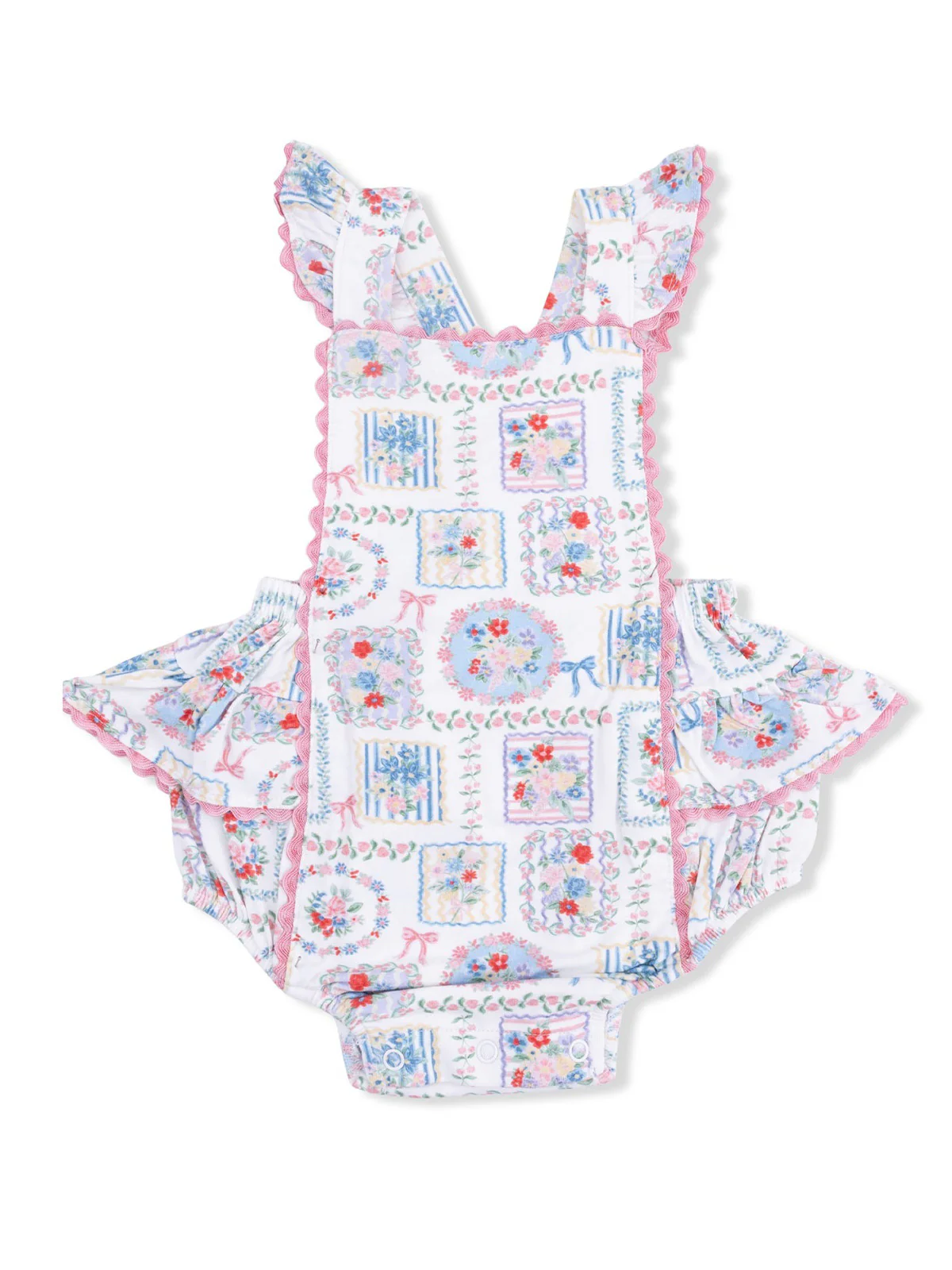 Ric Rac Ruffle Sunsuit, Julep's Floral Patchwork
