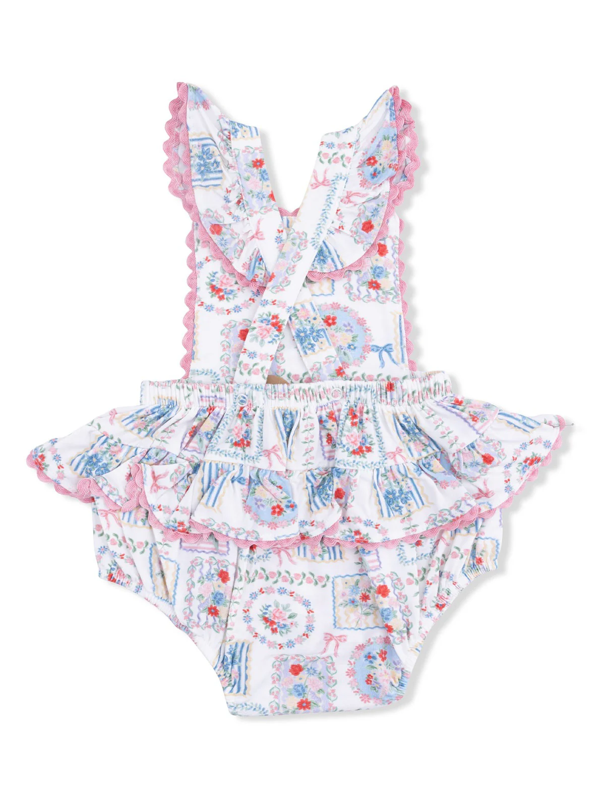 Ric Rac Ruffle Sunsuit, Julep's Floral Patchwork - Image 2