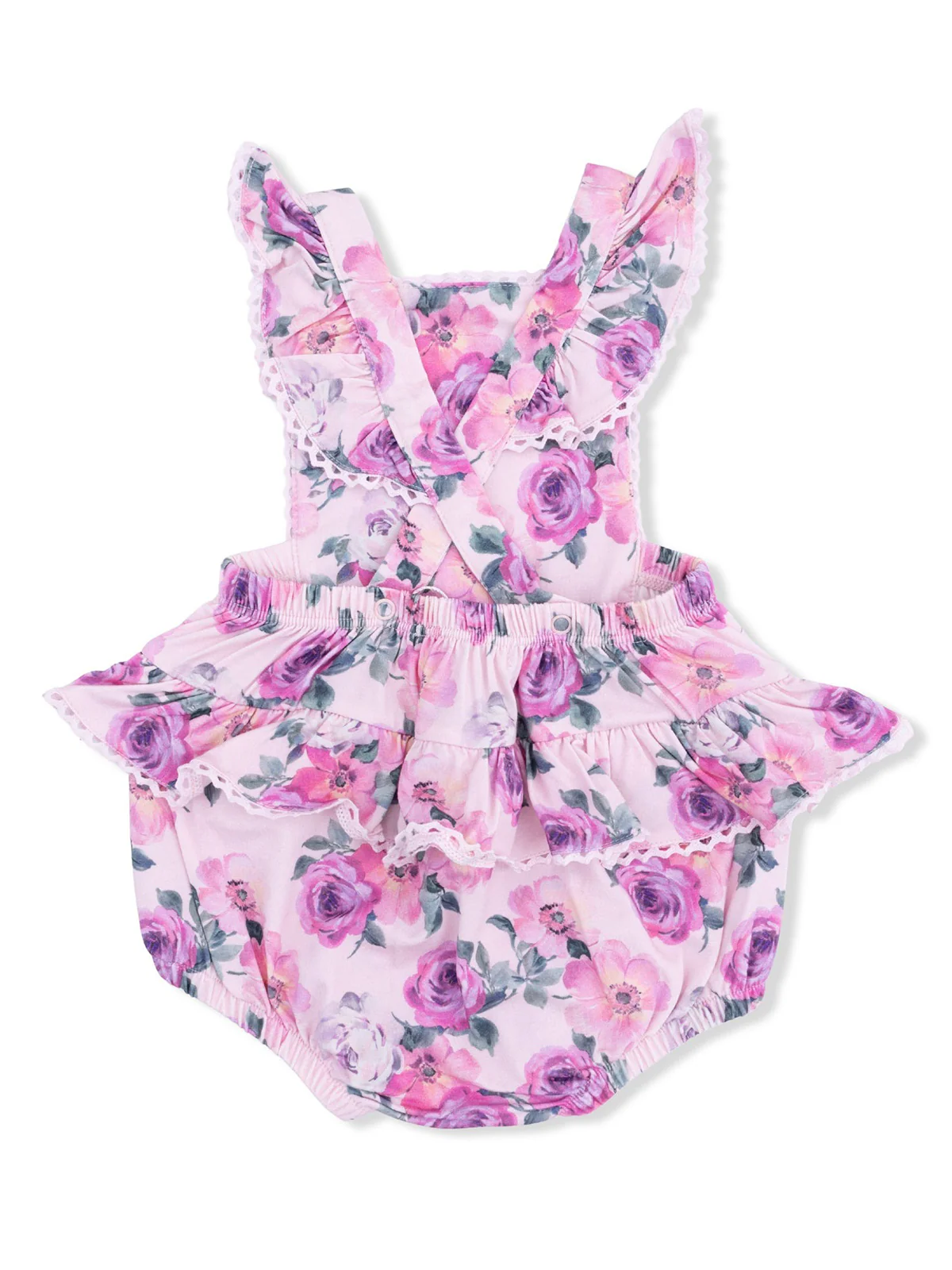 Ric Rac Ruffle Sunsuit, Rose Abundance - Image 2