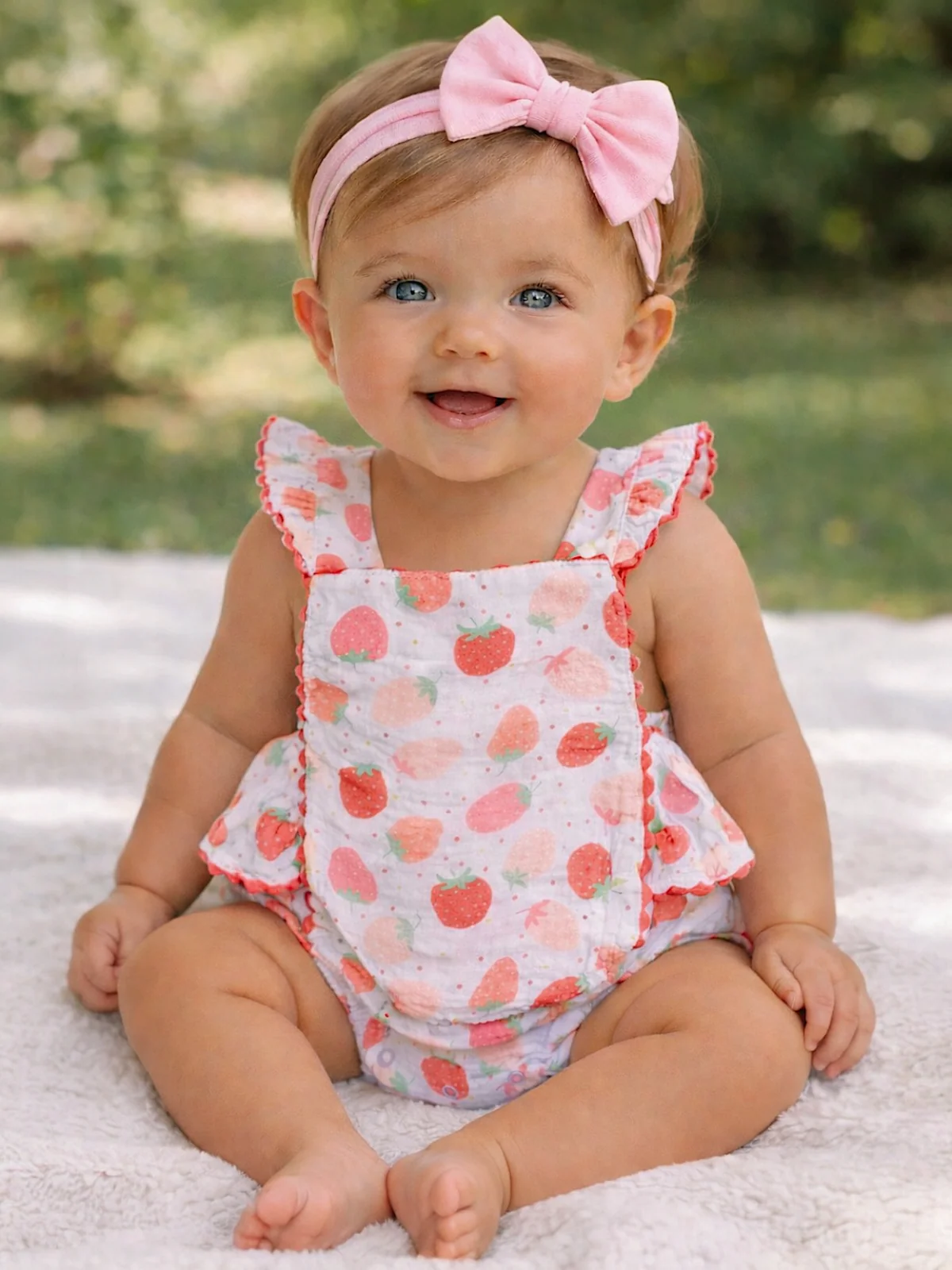 Ric Rac Ruffle Sunsuit, Strawberry Bliss