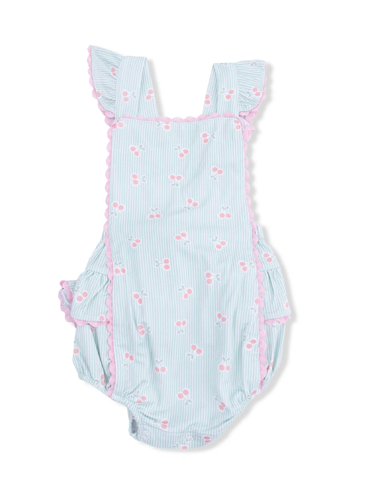Ric Rac Ruffle Sunsuit, Tiny Cherry Stripe