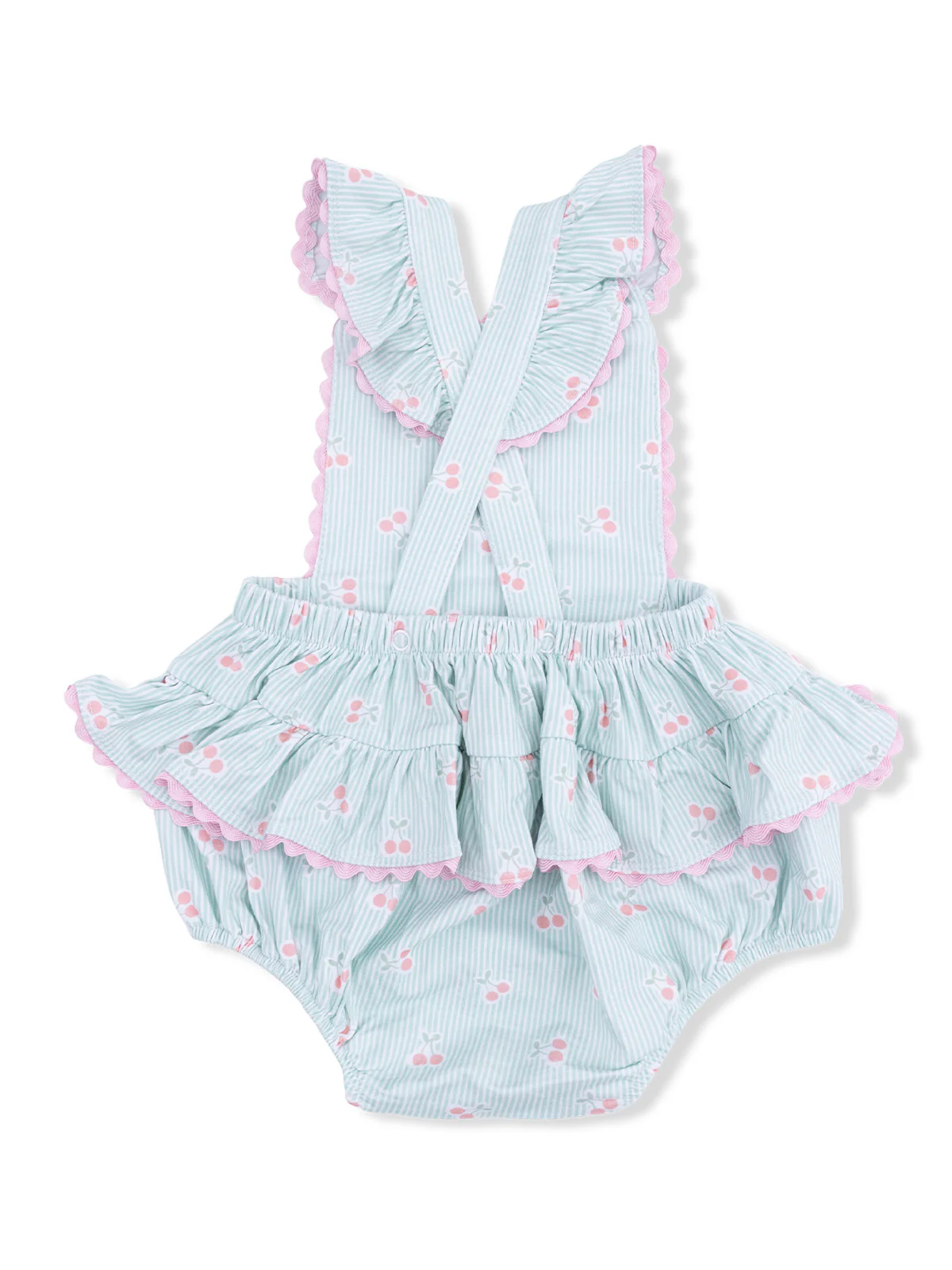 Ric Rac Ruffle Sunsuit, Tiny Cherry Stripe - Image 2