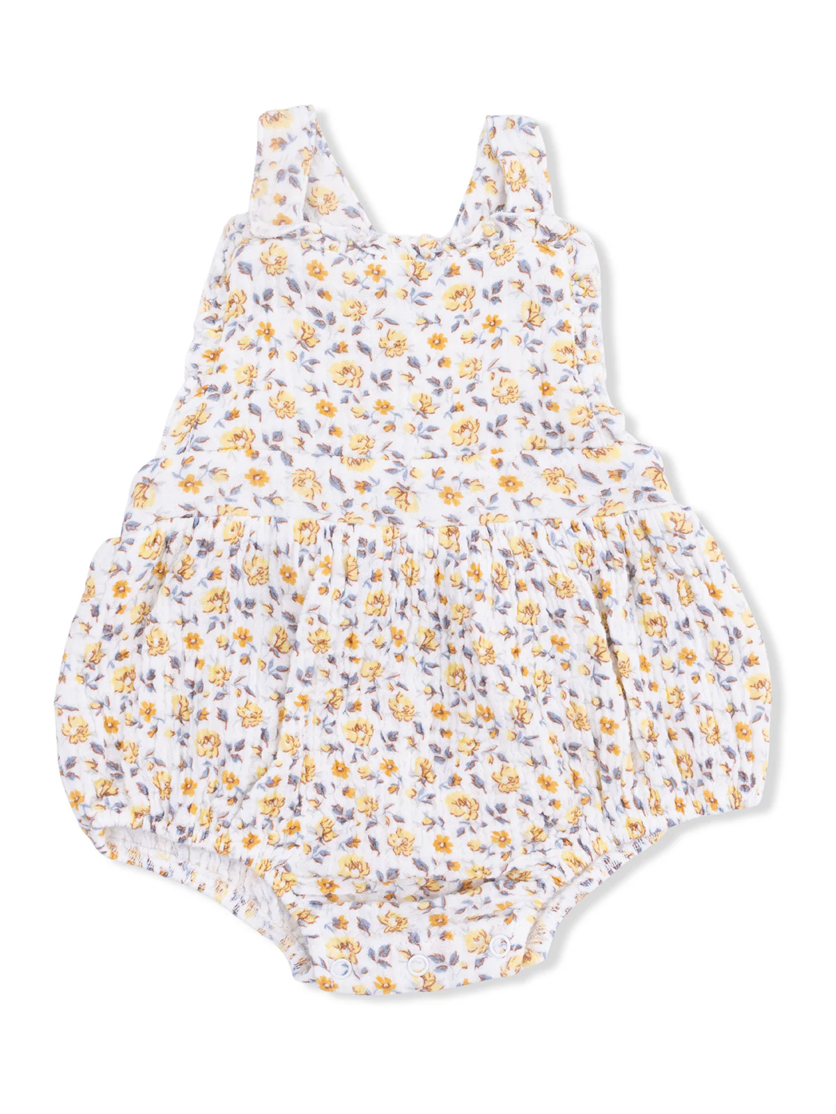 Ruffle Bubble Sunsuit, Yellow Country Roses