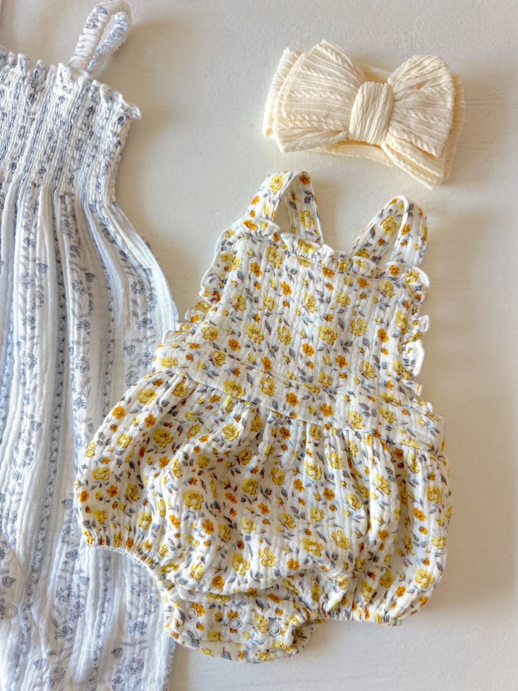 Ruffle Bubble Sunsuit, Yellow Country Roses - Image 2
