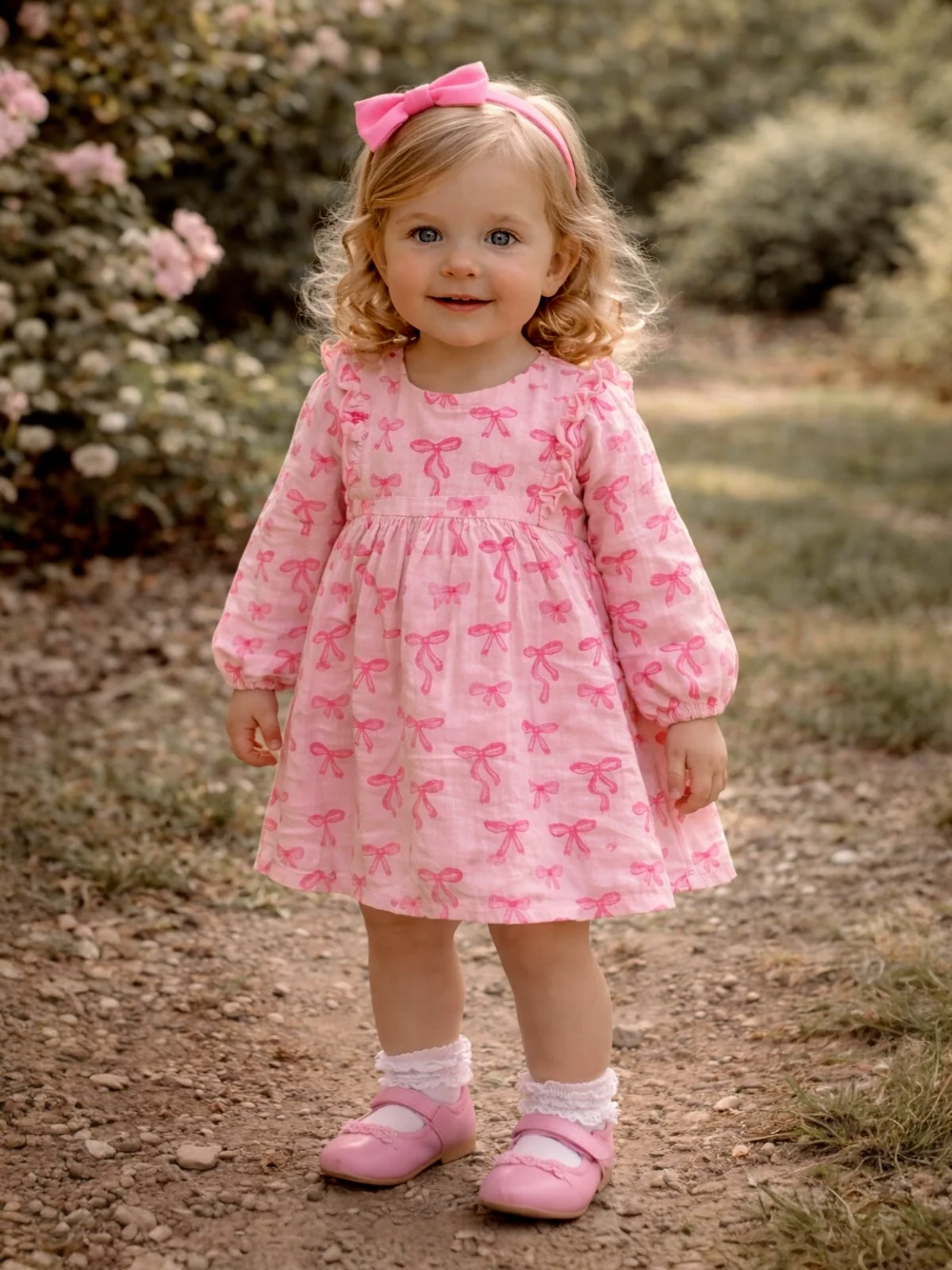 Ruffle Dress & Bloomer, Pink Bows