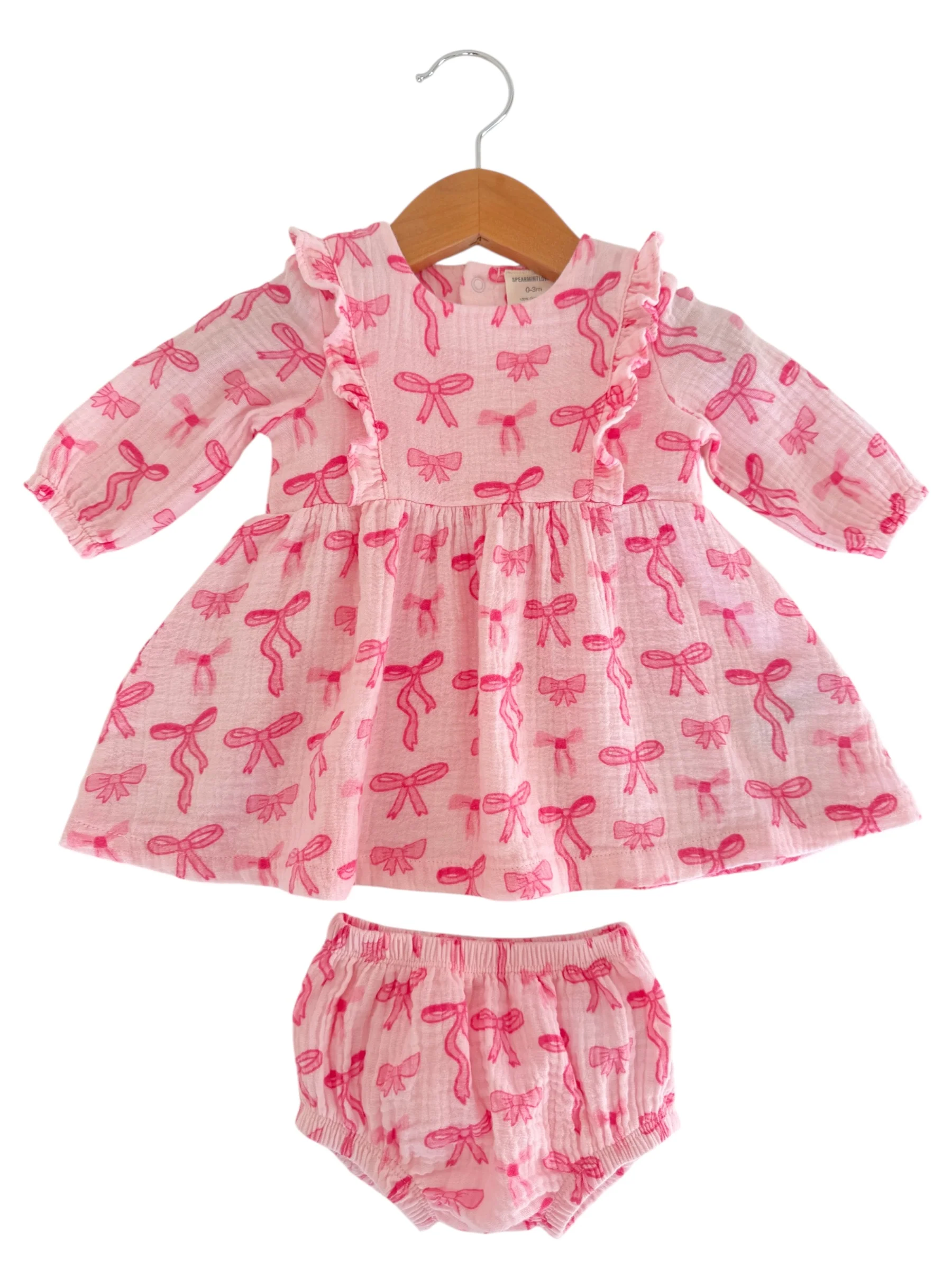 Ruffle Dress & Bloomer, Pink Bows - Image 2
