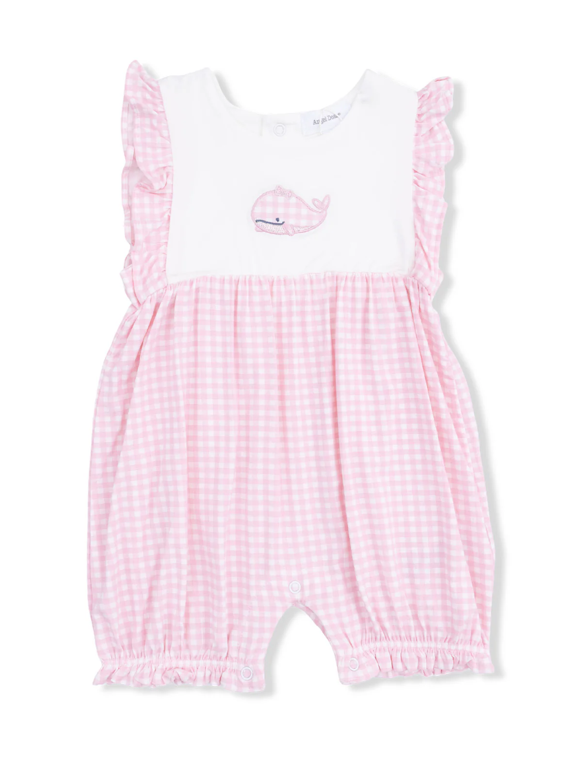 Ruffle Playsuit, Bubbly Whale with Bow Pink