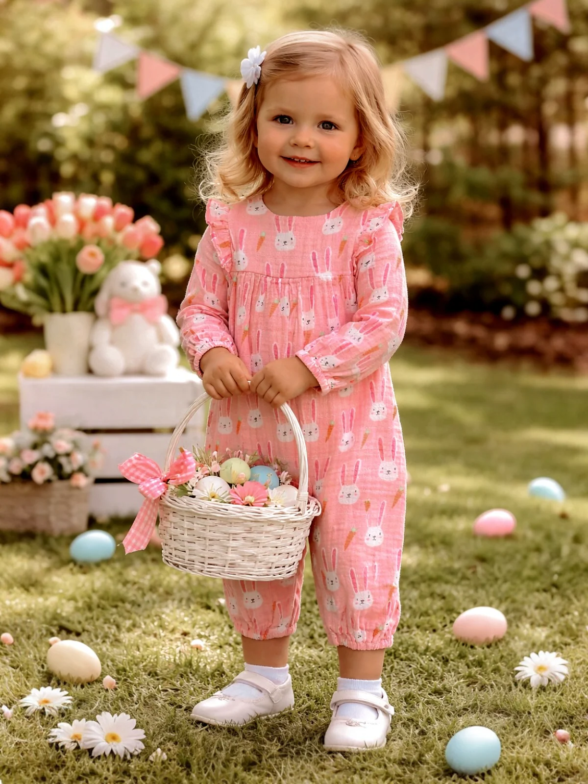 Ruffle Sleeve Romper, Sister Bunny