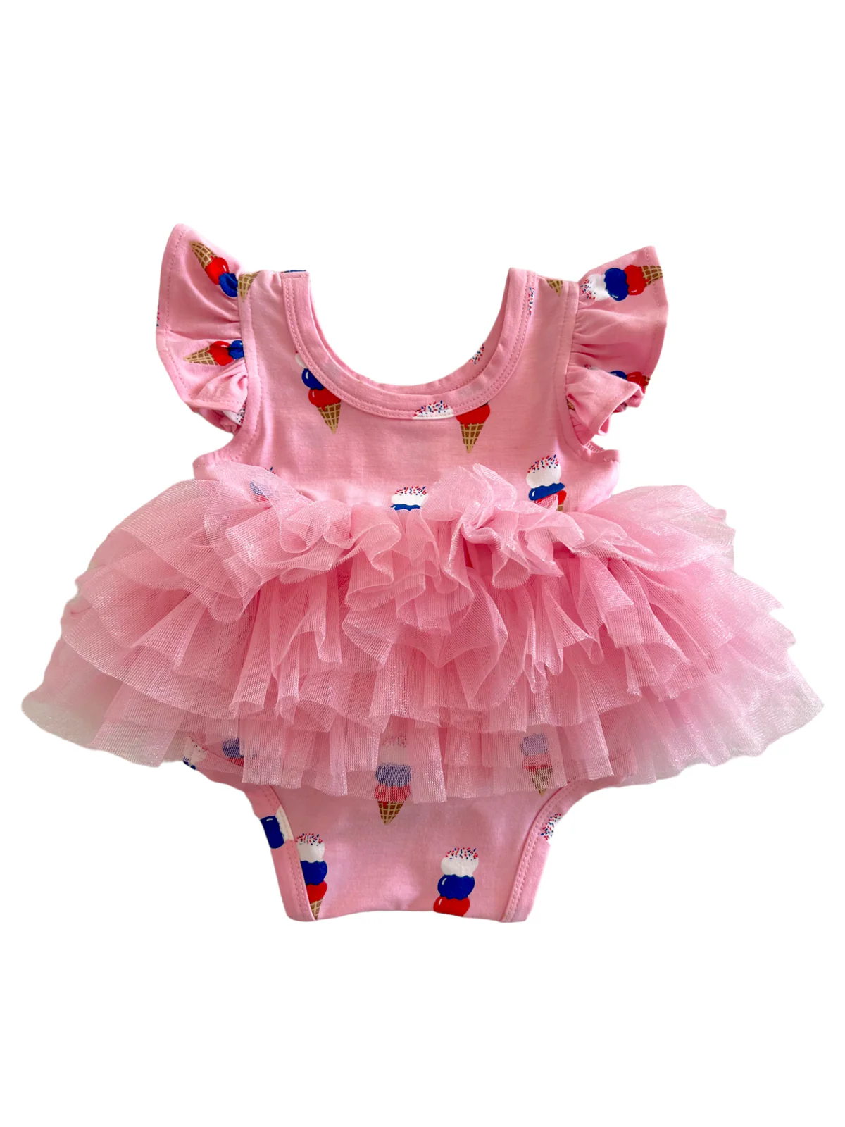 Ruffle Sleeve Tutu Bodysuit, Pink Ice Cream - Image 2