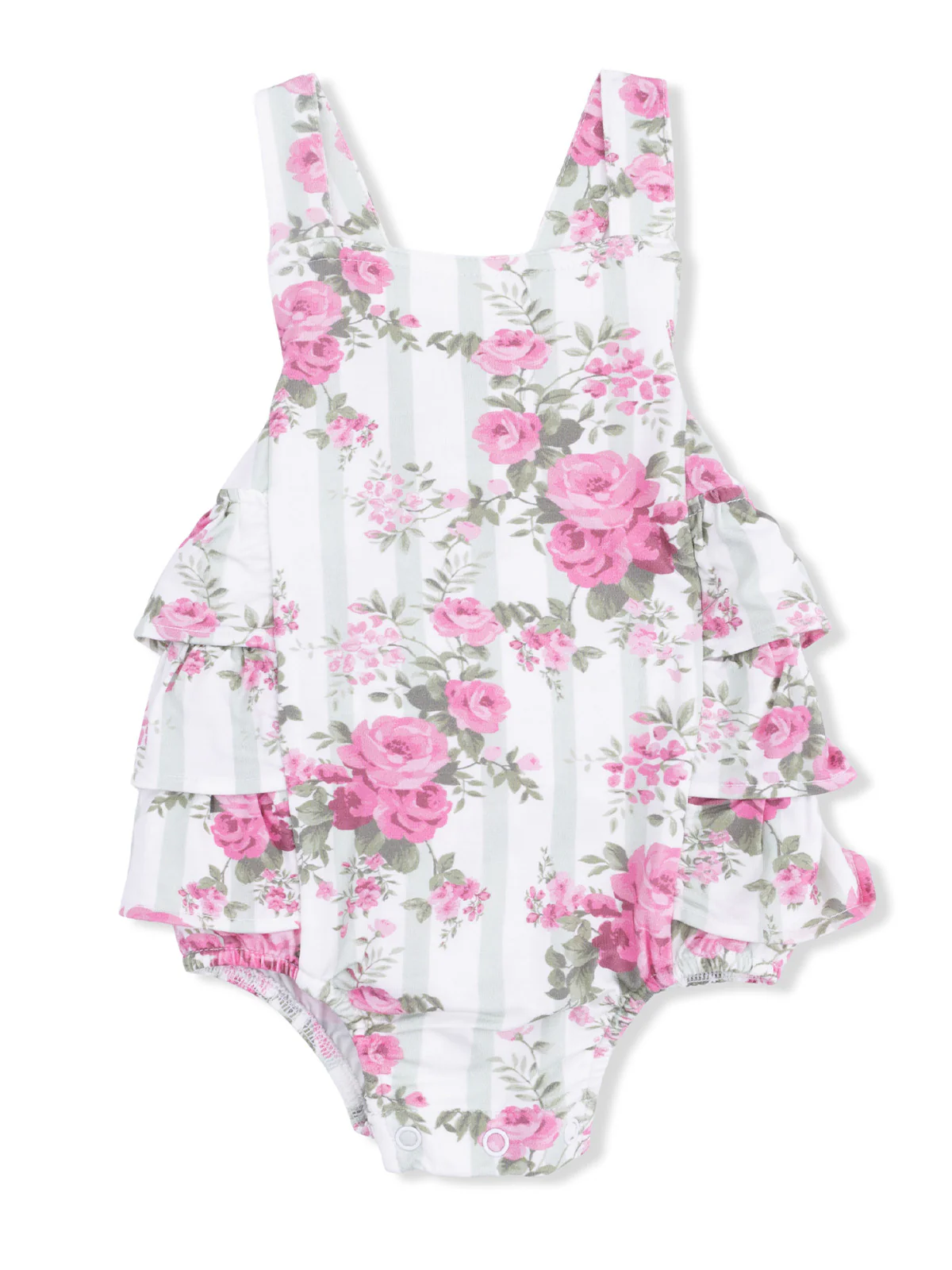 Ruffle Sunsuit, Cabbage Rose Stripe