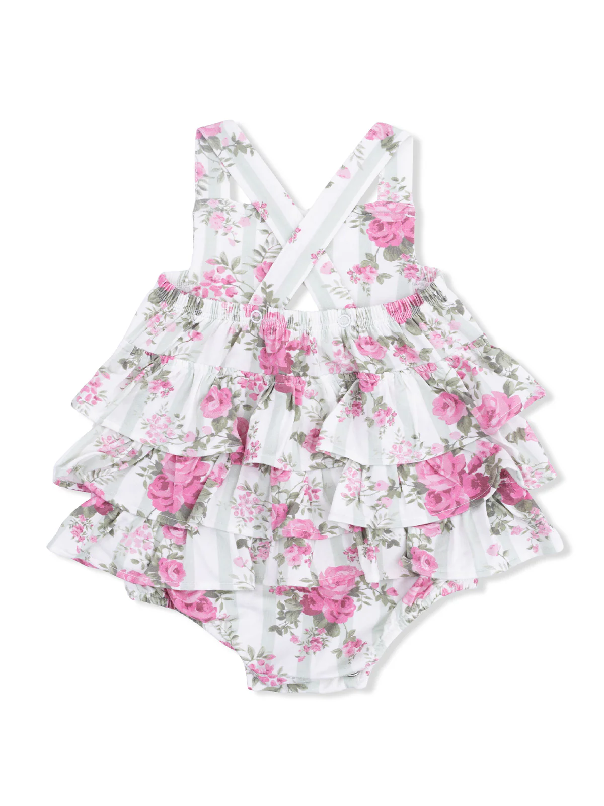 Ruffle Sunsuit, Cabbage Rose Stripe - Image 3