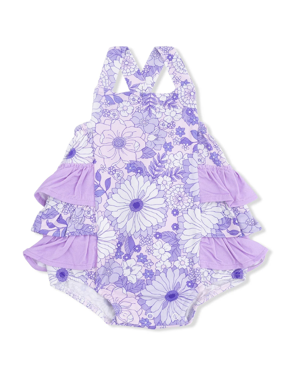 Ruffle Sunsuit, Lacy Lavender Floral
