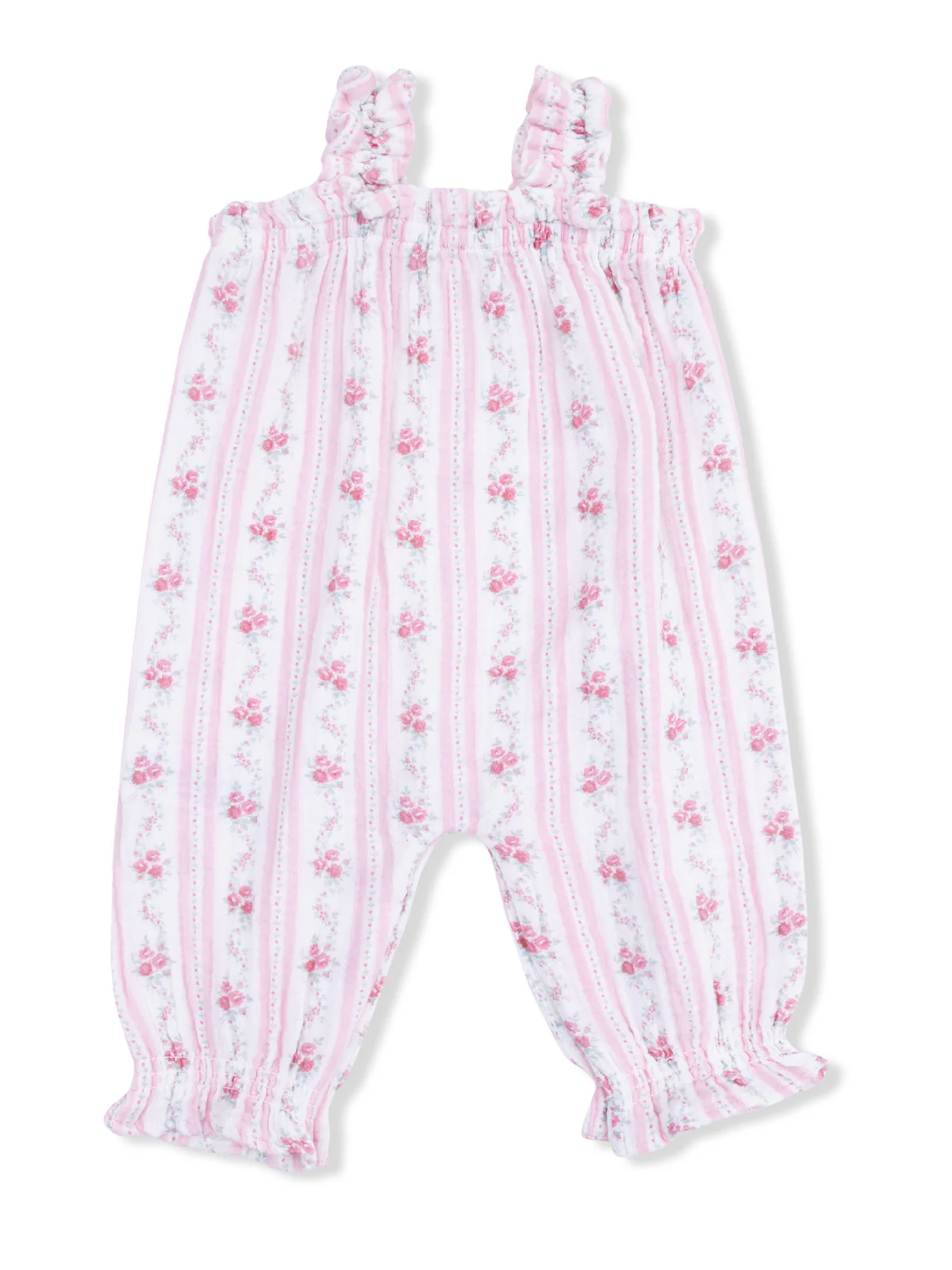 Ruffly Strap Overall, Winding Roses Stripe
