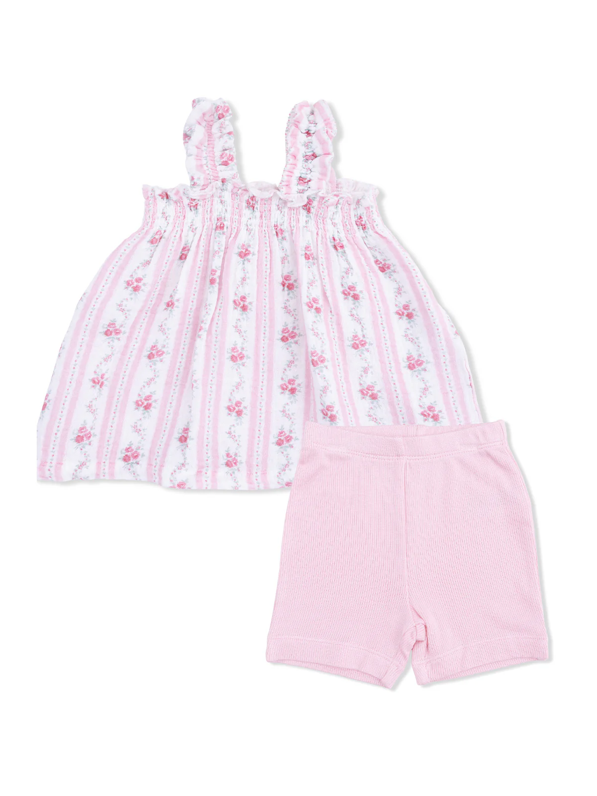Ruffly Strap Top & Bike Short, Winding Roses Stripe