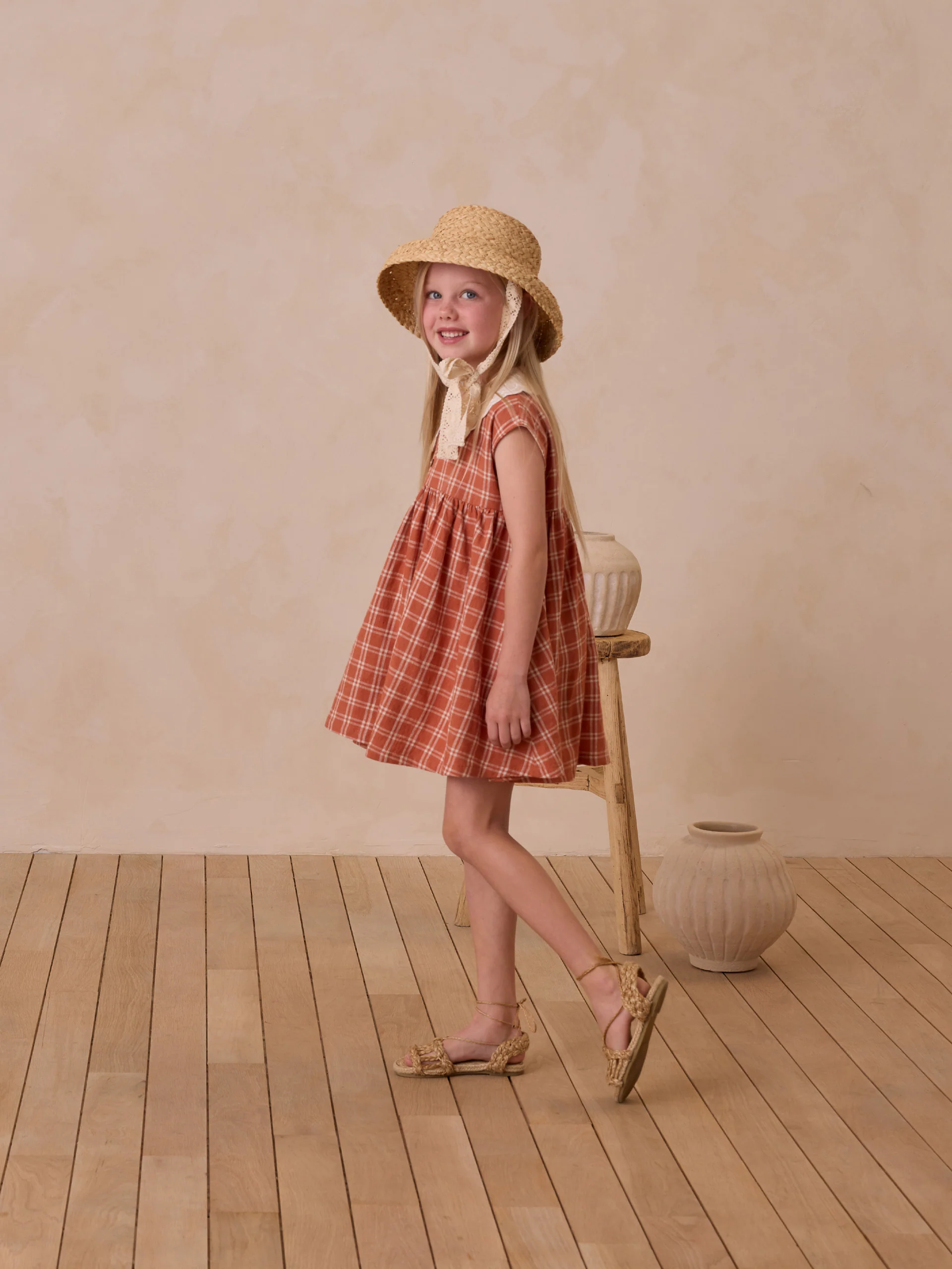 Rylee & Cru Collared Babydoll Dress, Poppy Check - Image 3