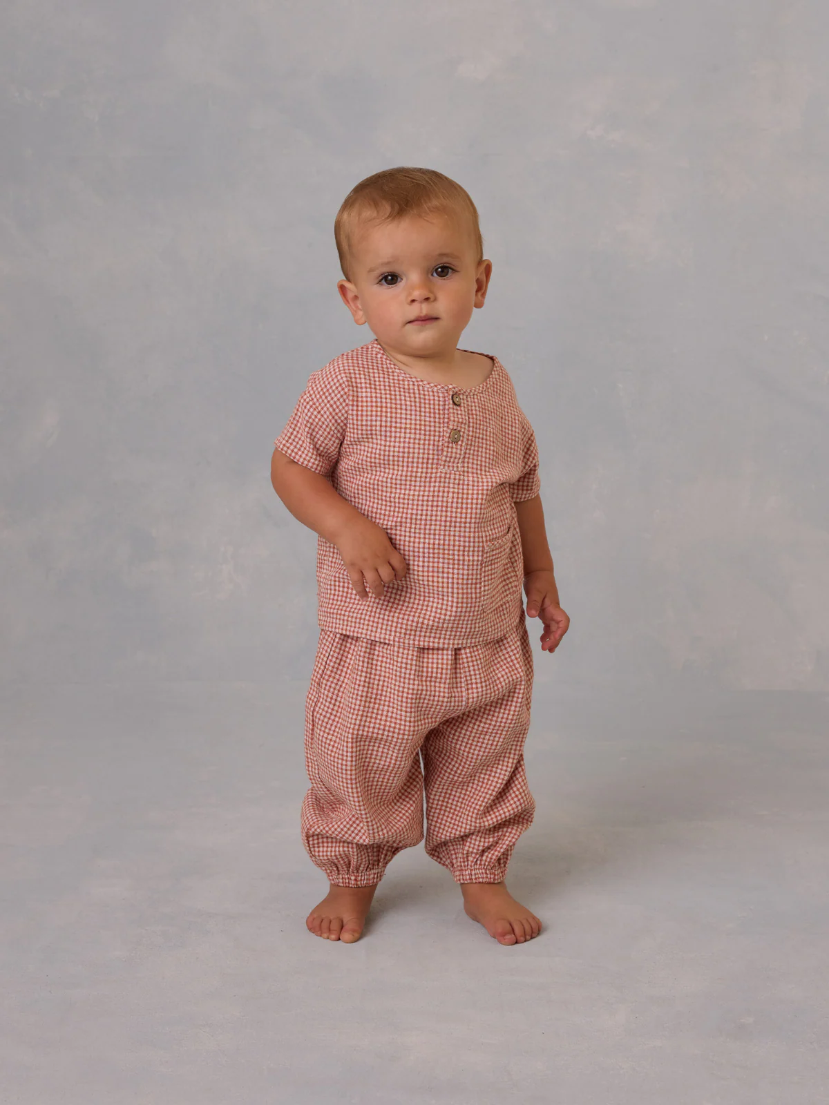 Rylee & Cru Woven Henley Tee, Poppy Gingham - Image 3
