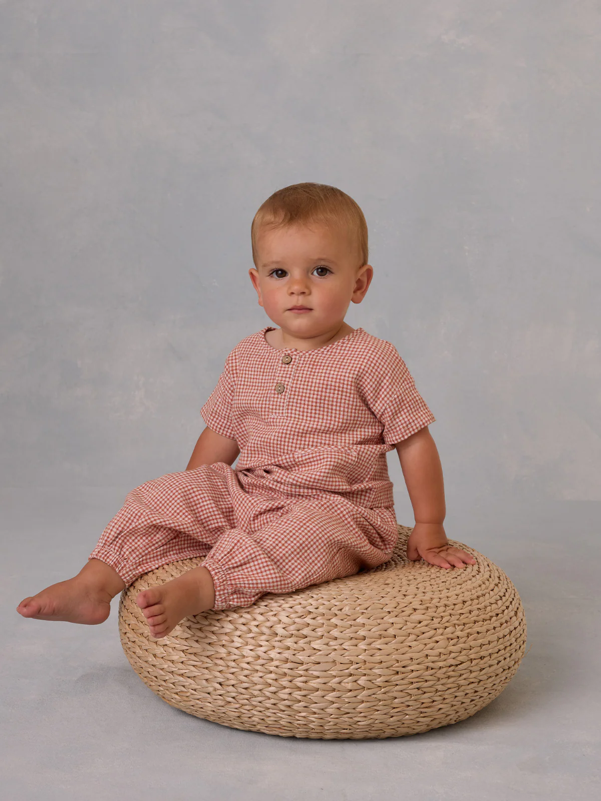 Rylee & Cru Woven Henley Tee, Poppy Gingham - Image 4