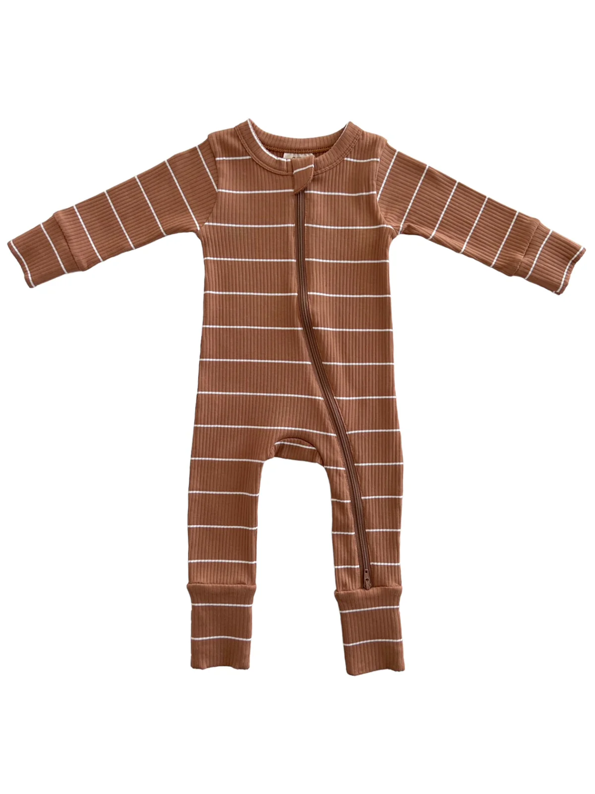 Saddle Stripe / Organic Ribbed 2-Way Zip Romper - Image 4