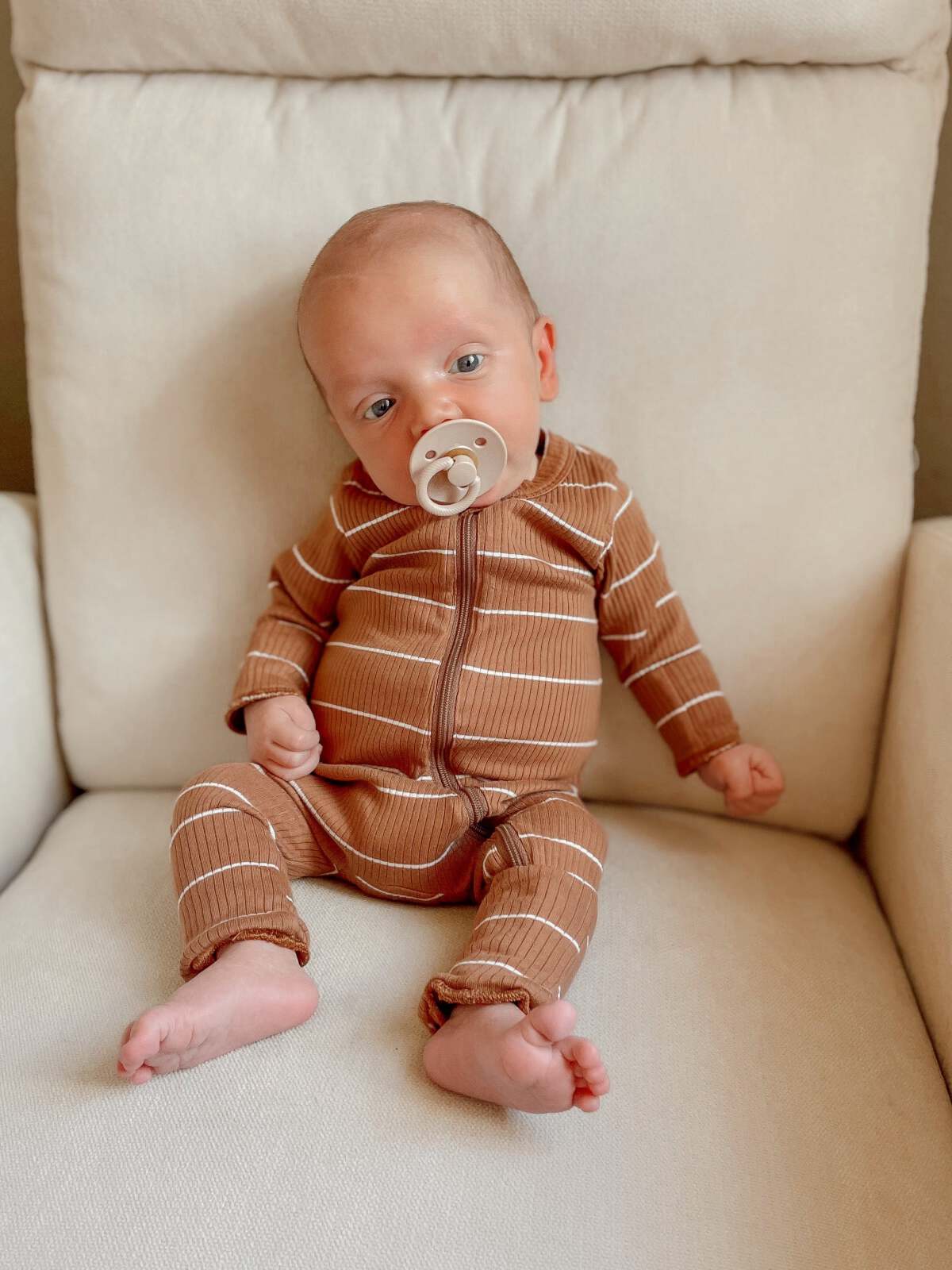 Saddle Stripe / Organic Ribbed 2-Way Zip Romper - Image 5