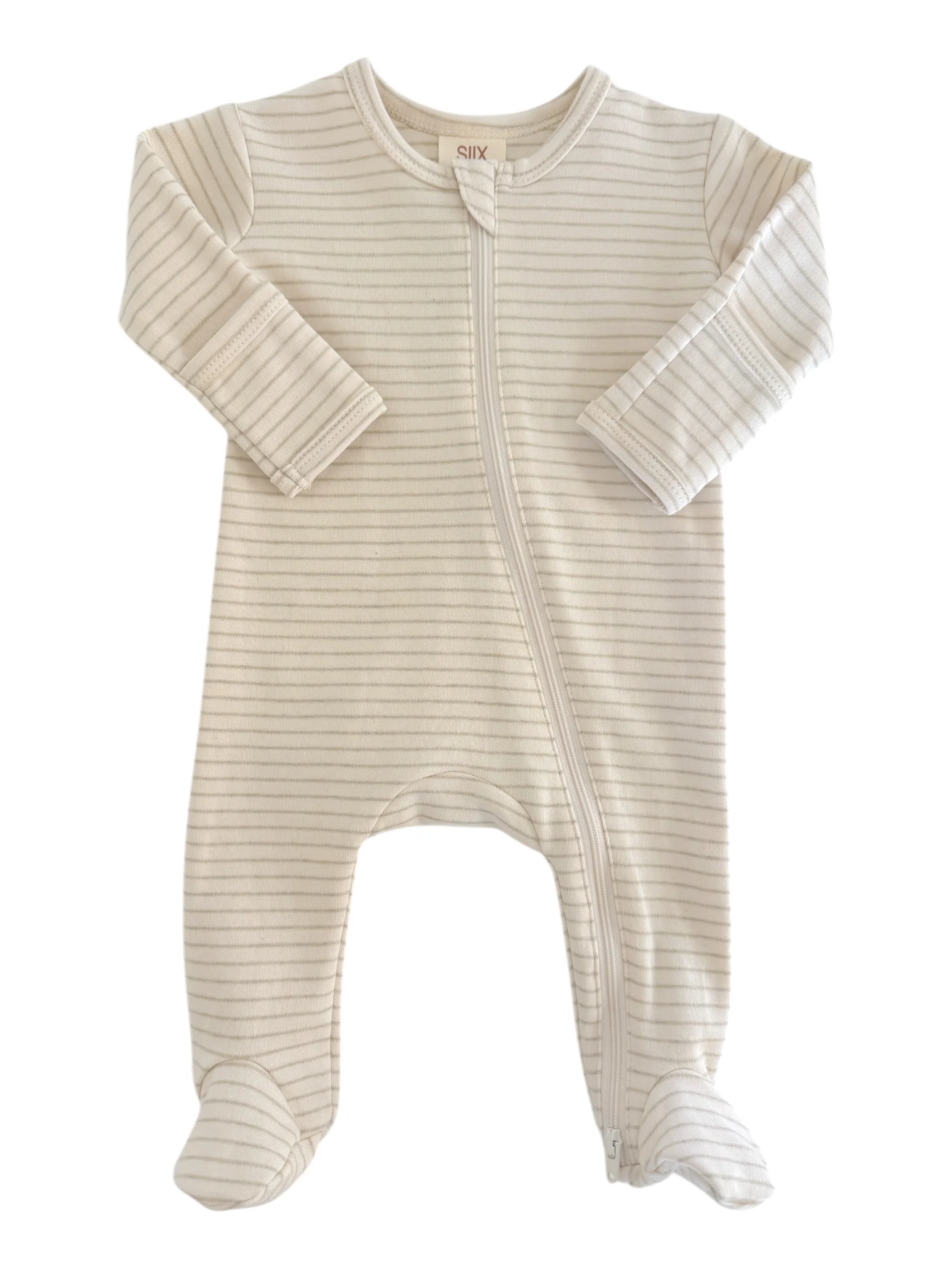 Sage Pencil Stripe / Organic 2-Way Zip Footie - Image 2