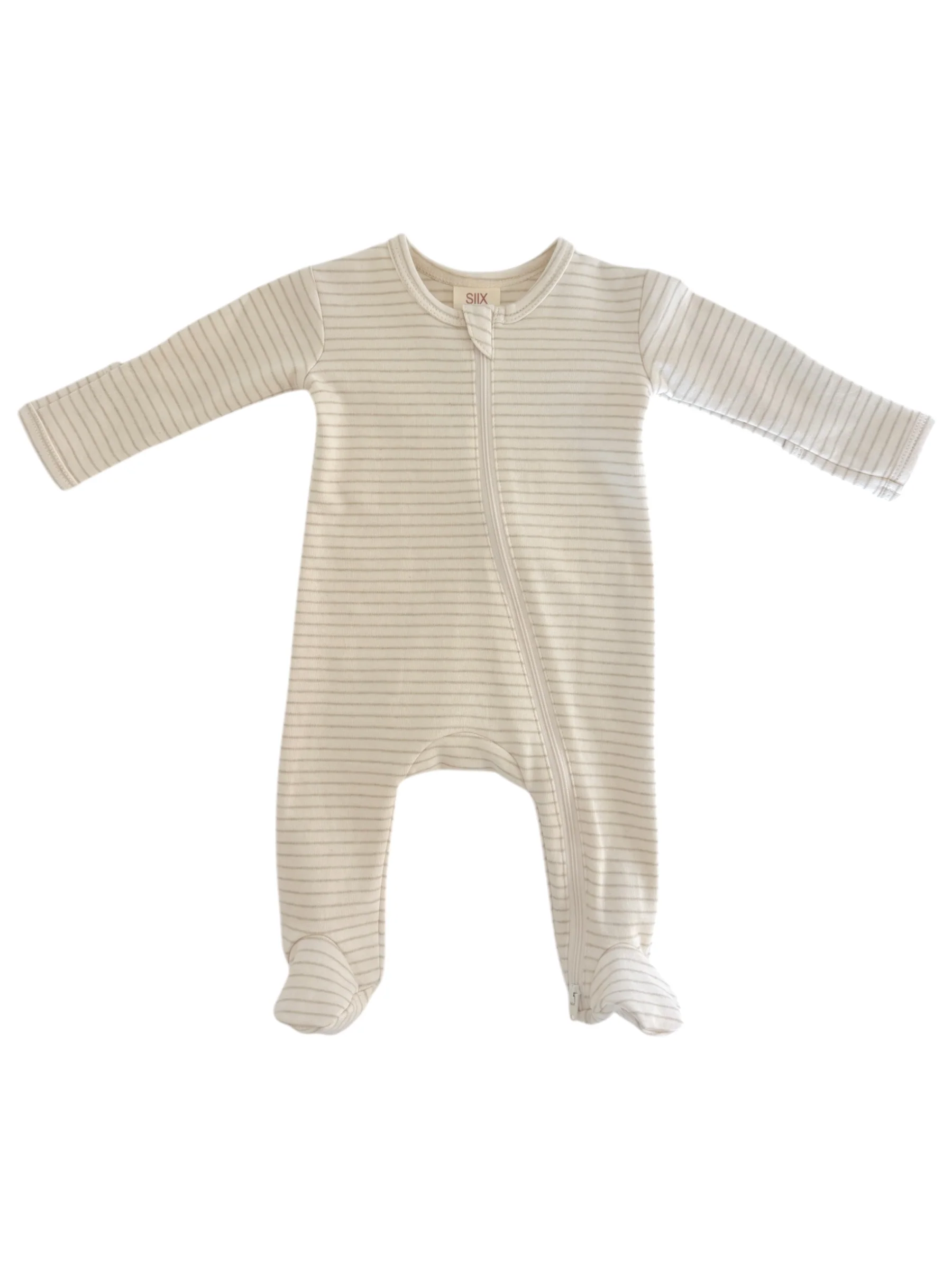 Sage Pencil Stripe / Organic 2-Way Zip Footie - Image 3